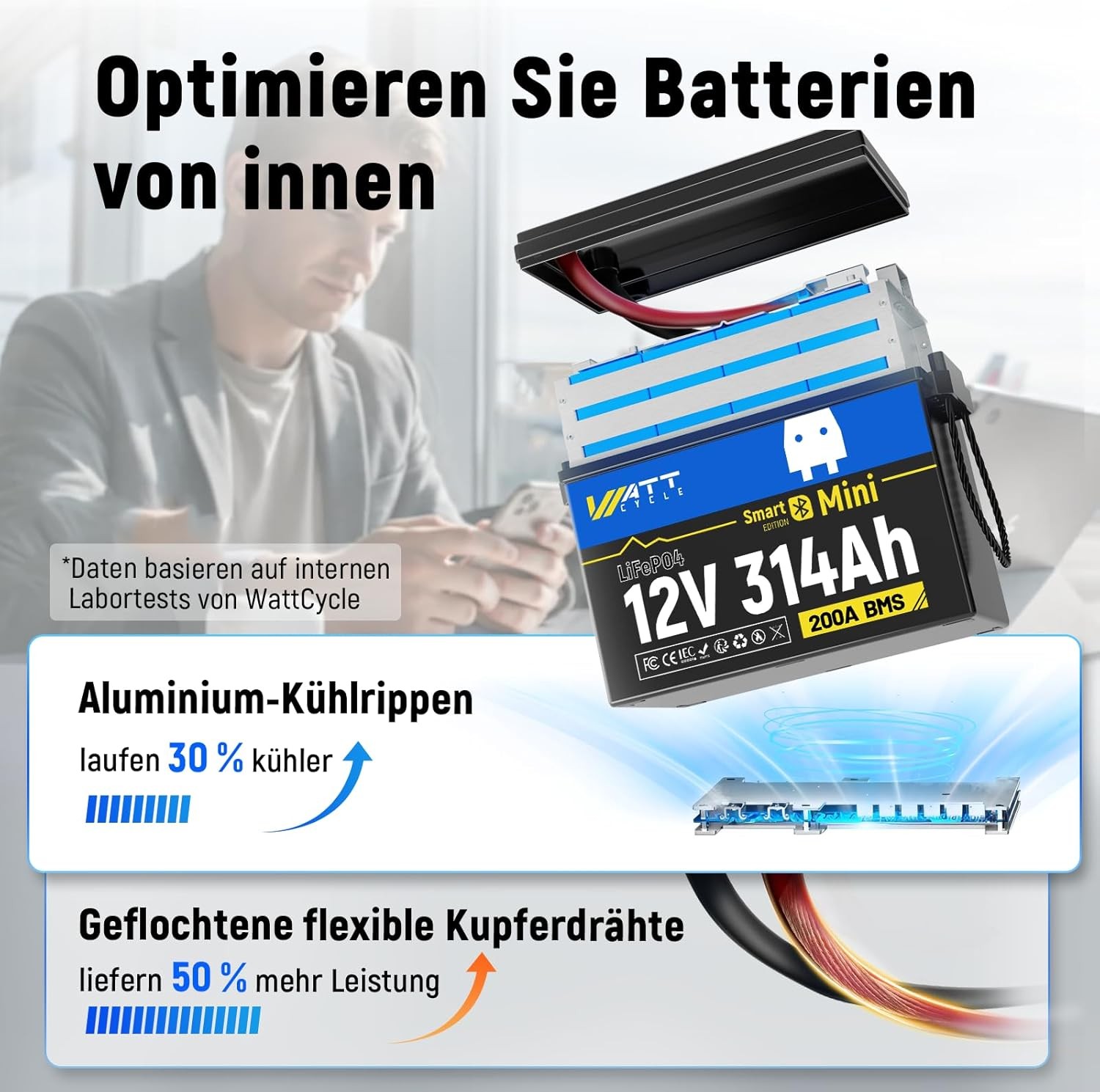 WattCycle 12V 100Ah 314Ah LiFePO4 Lithium Battery Deep Cycle for Marine Off-Grid