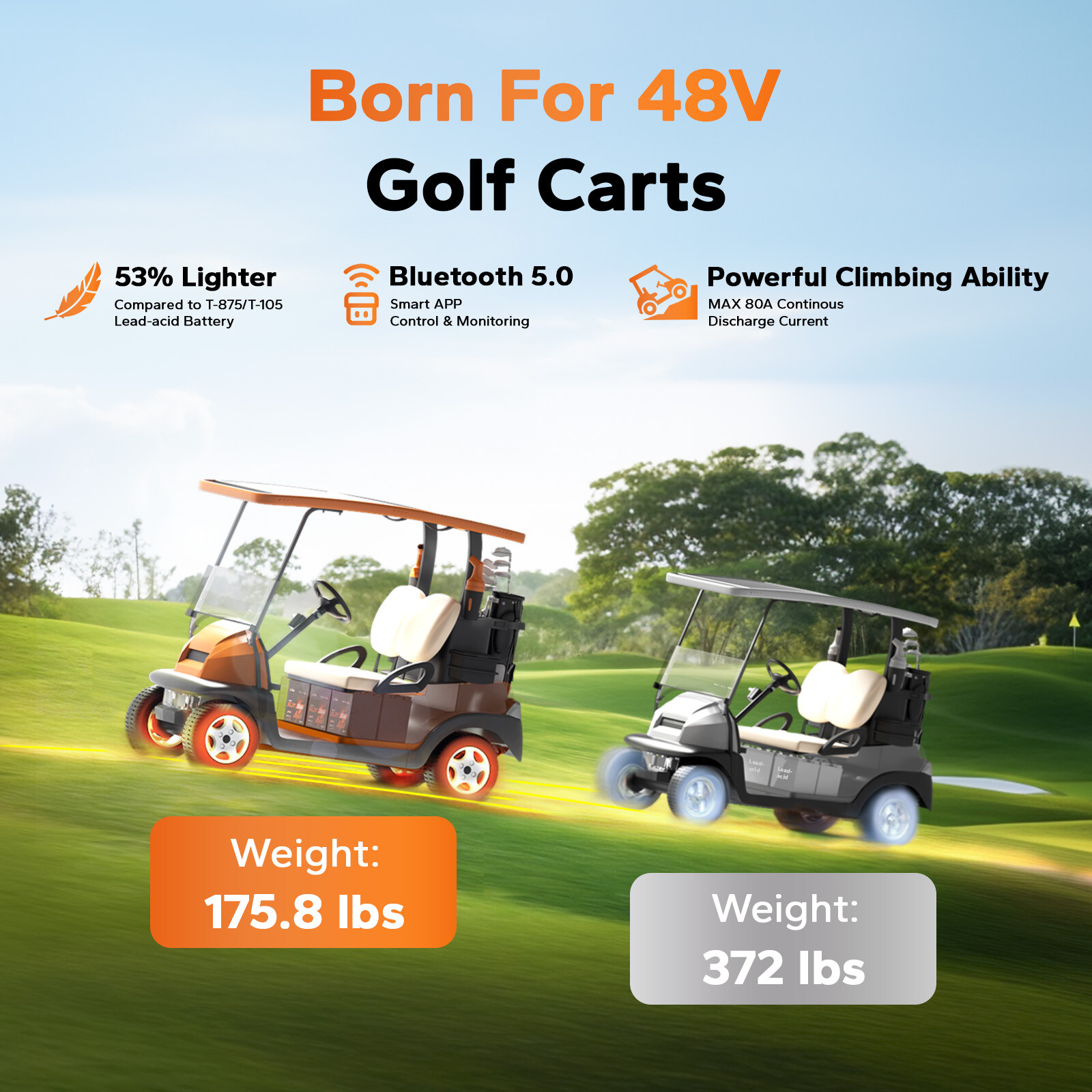 LiTime 48V 30Ah GC2 Bluetooth Golf Cart Lithium Battery With Low Temp Protection