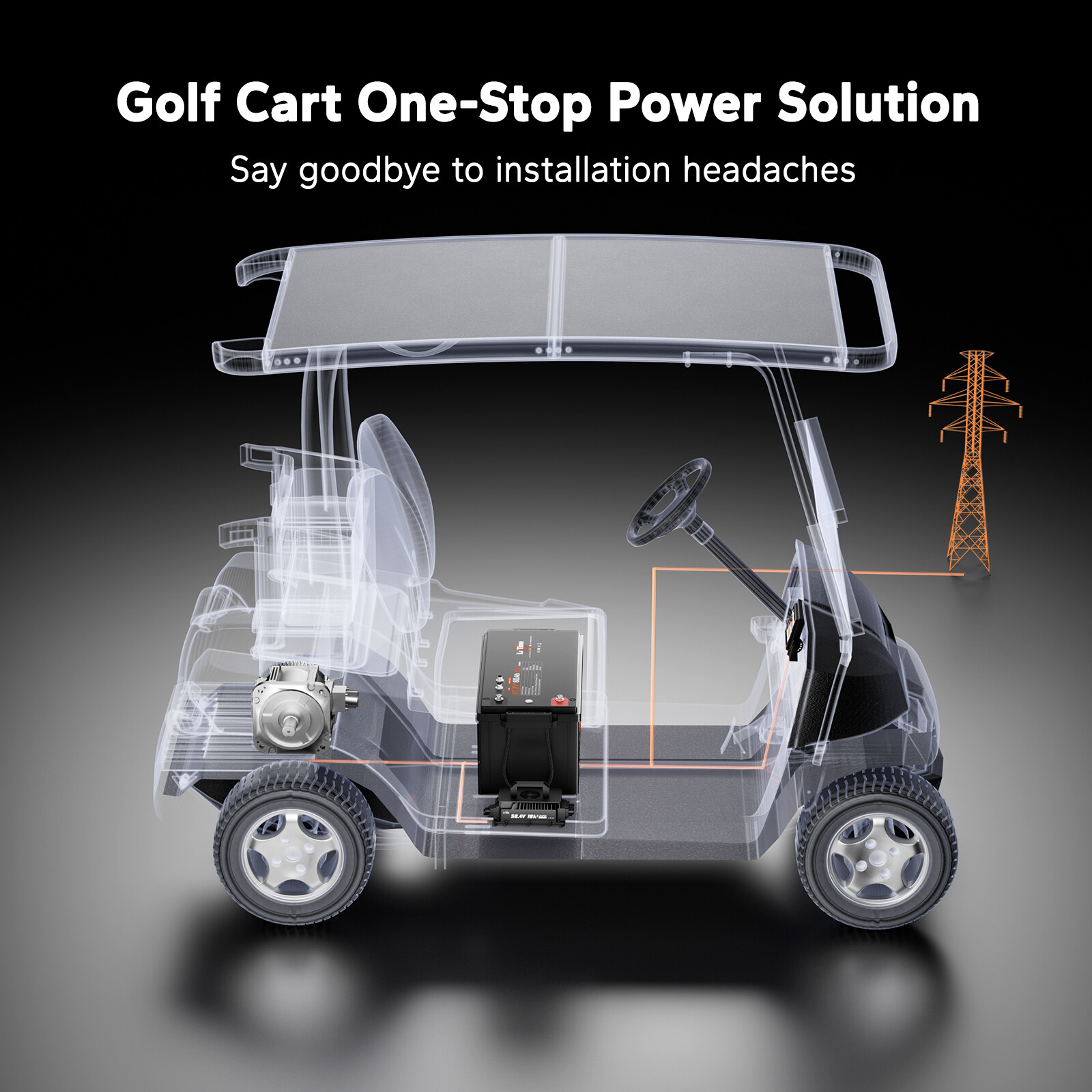 LiTime 48V 60Ah COM Lithium Golf Cart Battery with 18A Charger+Monitor Set Kit