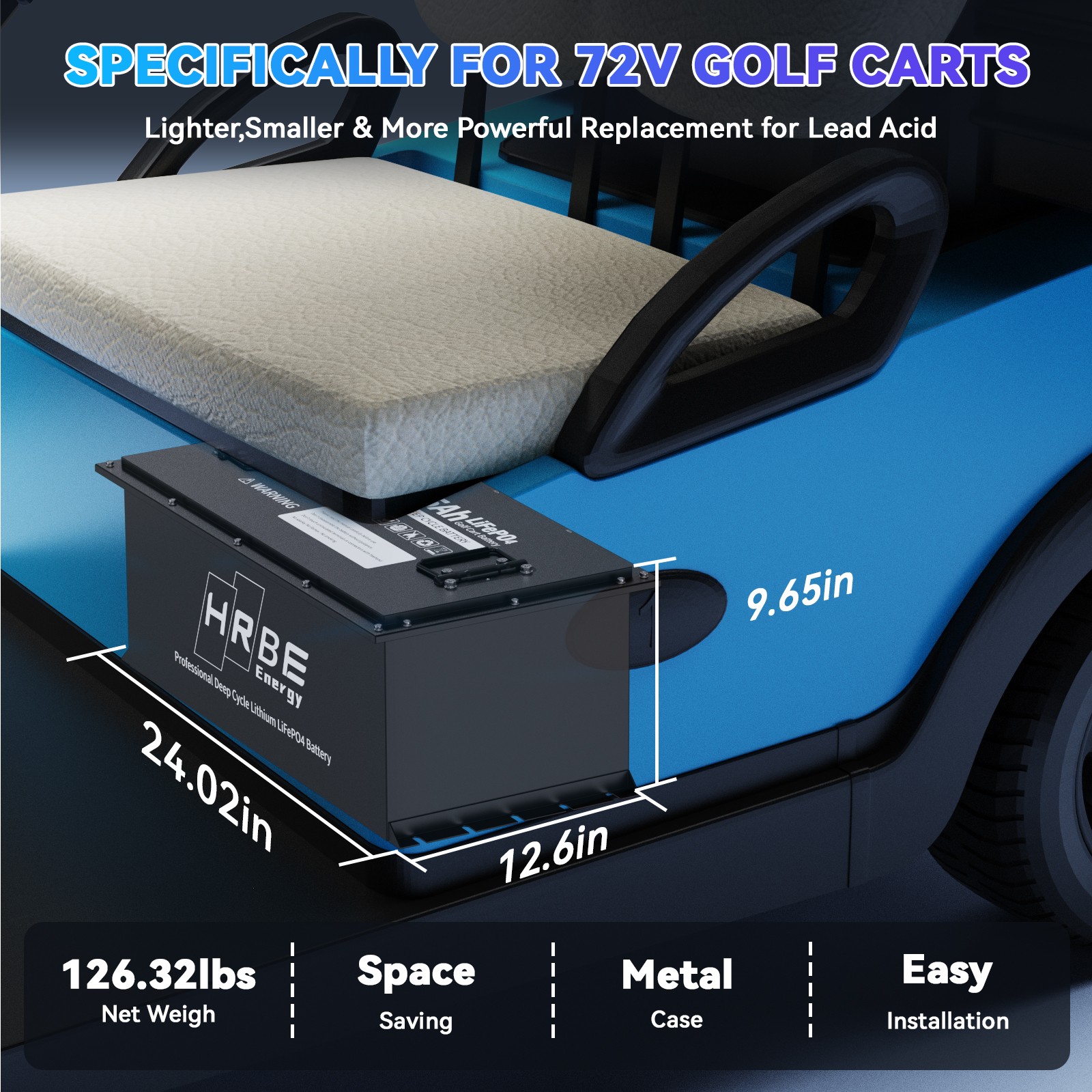 72V 105Ah Golf Cart Lithium LiFePO4 Battery & 18A Charger LCD Monitor Metal Case