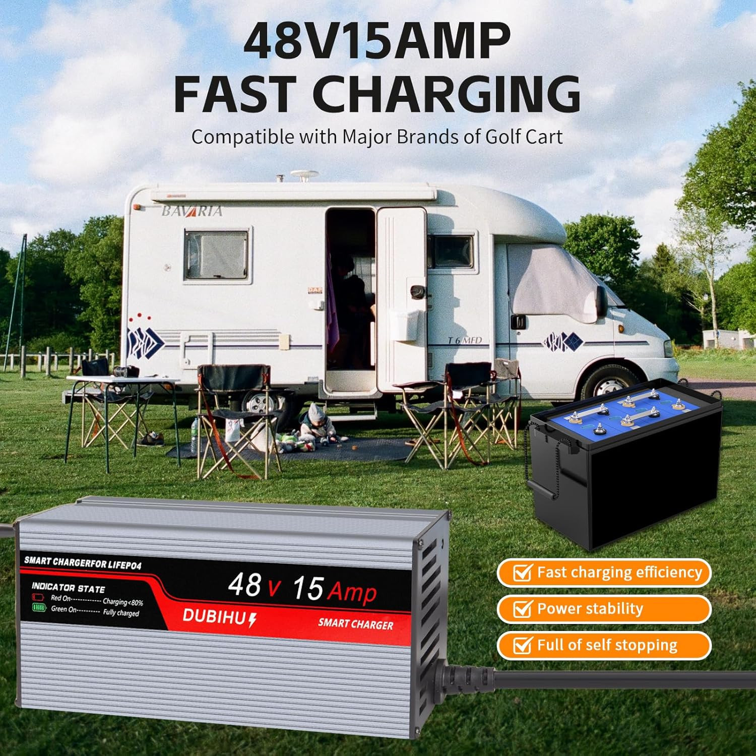 58.4V 15A Lifepo4 Lithium Battery Charger for Golf Cart, RV, 48V Motor,Anderson