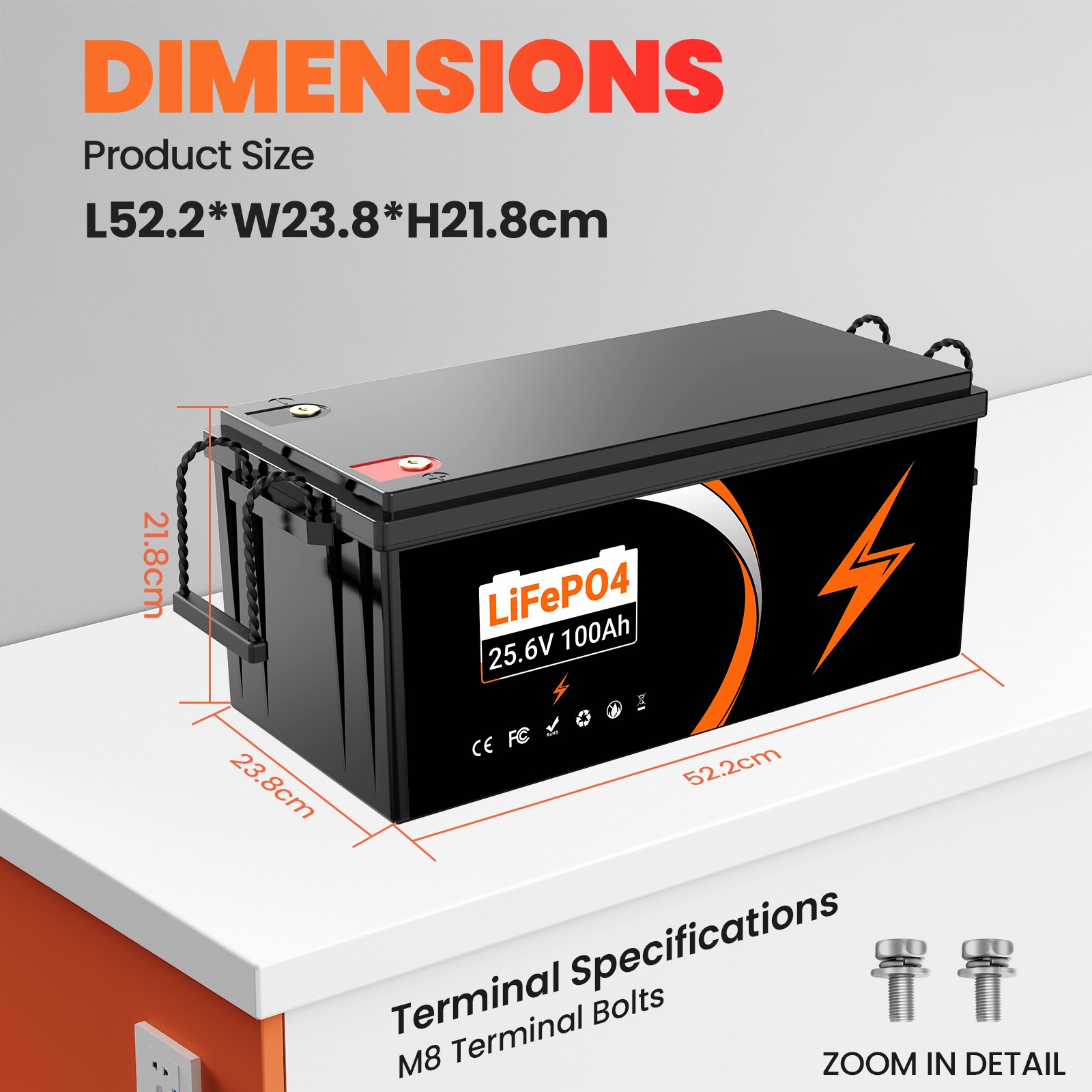 12V 24V 100Ah LiFePO4 Lithium Battery for RV Marine Solar Home Energy 100A BMS