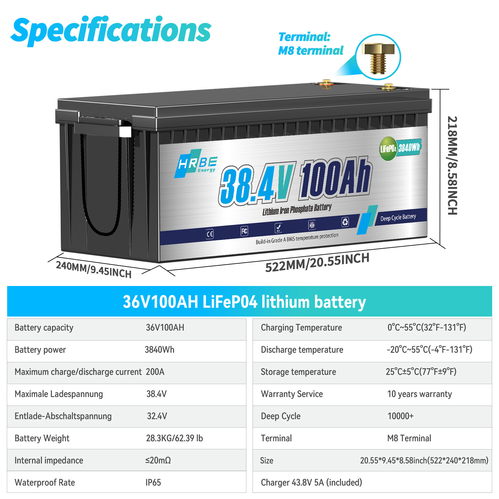 48V 100Ah 135Ah Golf Cart LiFePO4 Lithium Battery 200A BMS 10Year-Life Marine RV