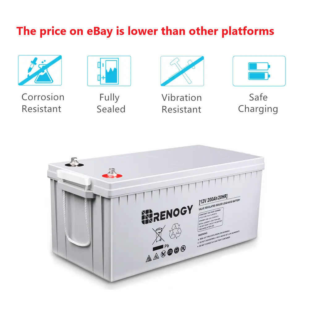 Renogy Deep Cycle AGM Battery 12V 100Ah 200Ah for RV Solar Marine Off-Grid
