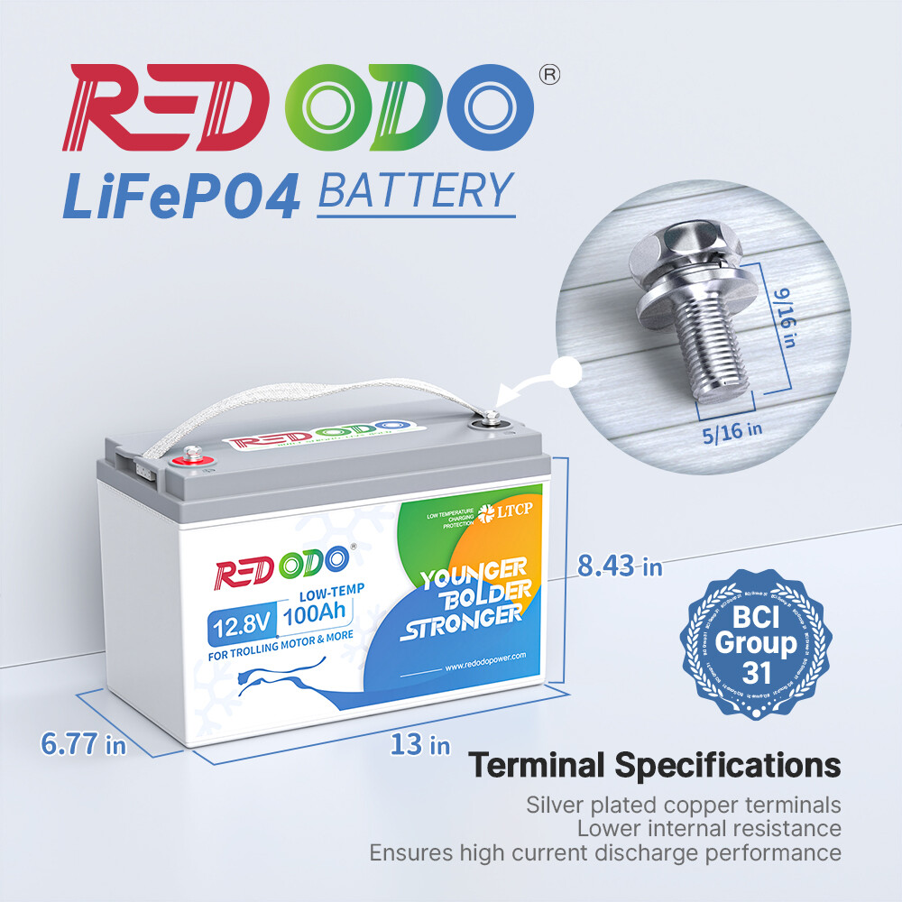 Redodo 12V 100Ah Deep Cycle LiFePO4 Battery with Low Temp Cutoff 100A BMS
