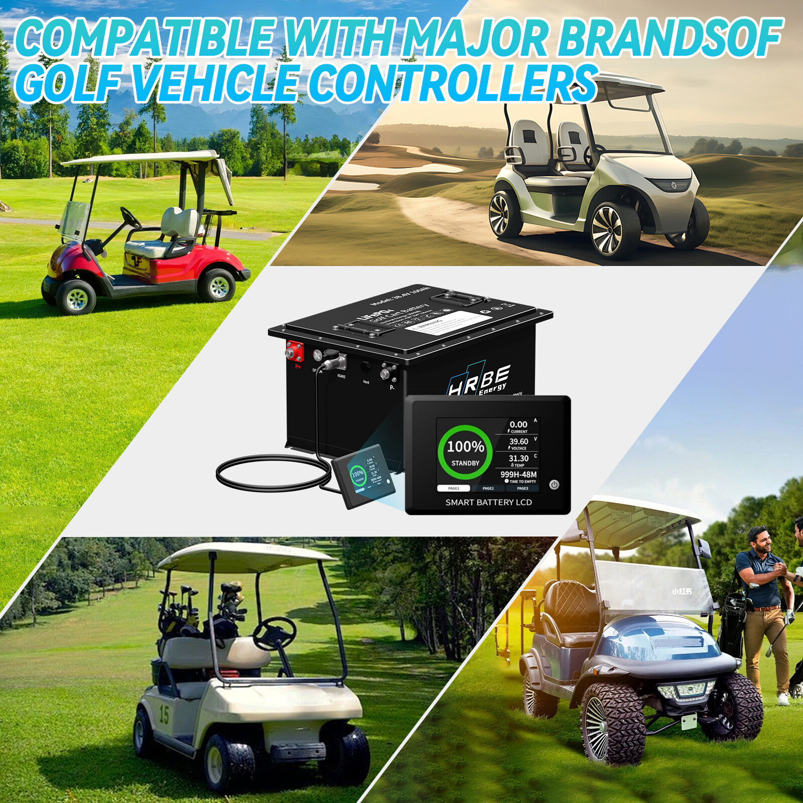 36V 105Ah Battery LiFePO4 Lithium Golf Cart 200A BMS 15000+ Cycles with Monit