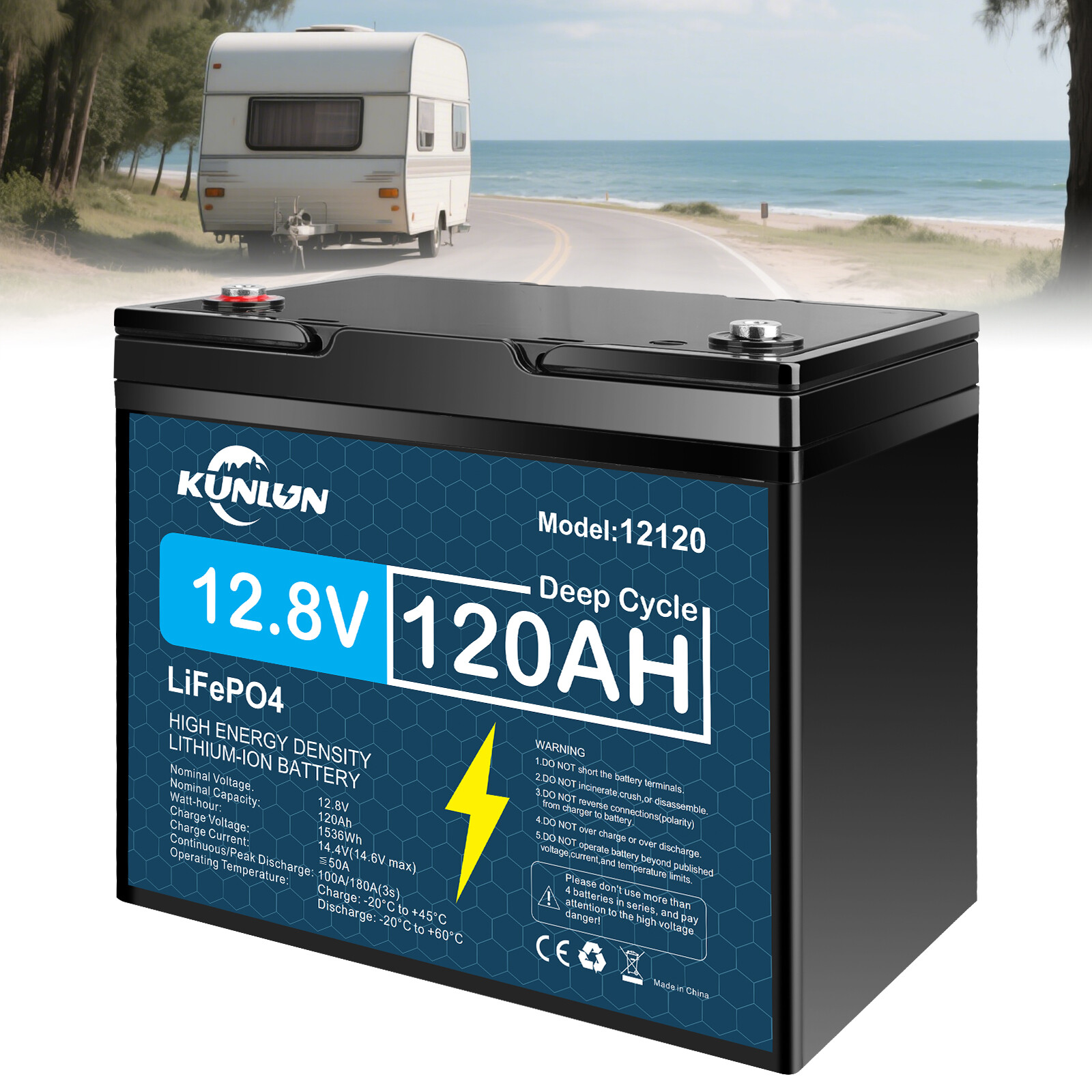 12V 120Ah LiFePO4 Lithium Battery, Deep Cycle, Perfect for RV, Off-grid