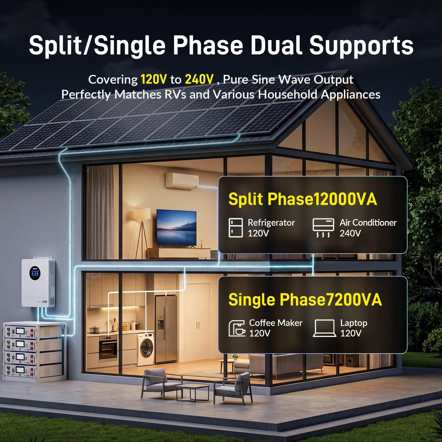 Wattcycle 48V 100Ah LiFePO4 Wall-Mount Battery+48V 12KW Solar Inverter Inverter