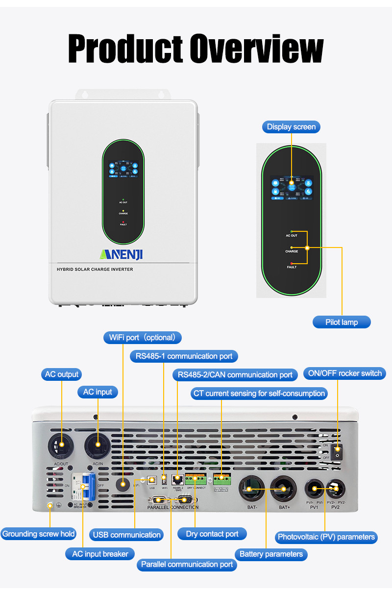12KW 48V Solar Inverter 120V/240V WIFI+16KWh 51.2V 314Ah LiFePO4 Lithium Battery