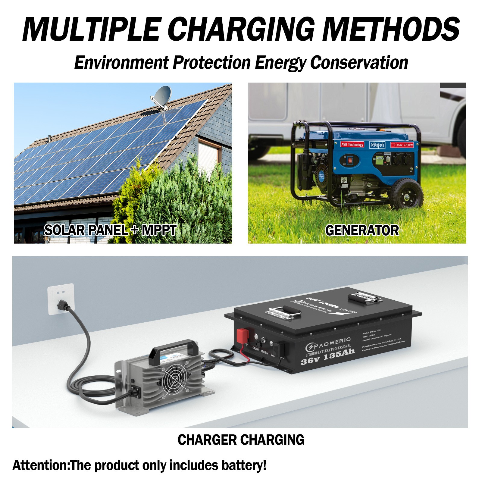 Paoweric 36V 135Ah LiFePO4 Lithium Golf Cart Battery 200A BMS Solar Off-Grid U