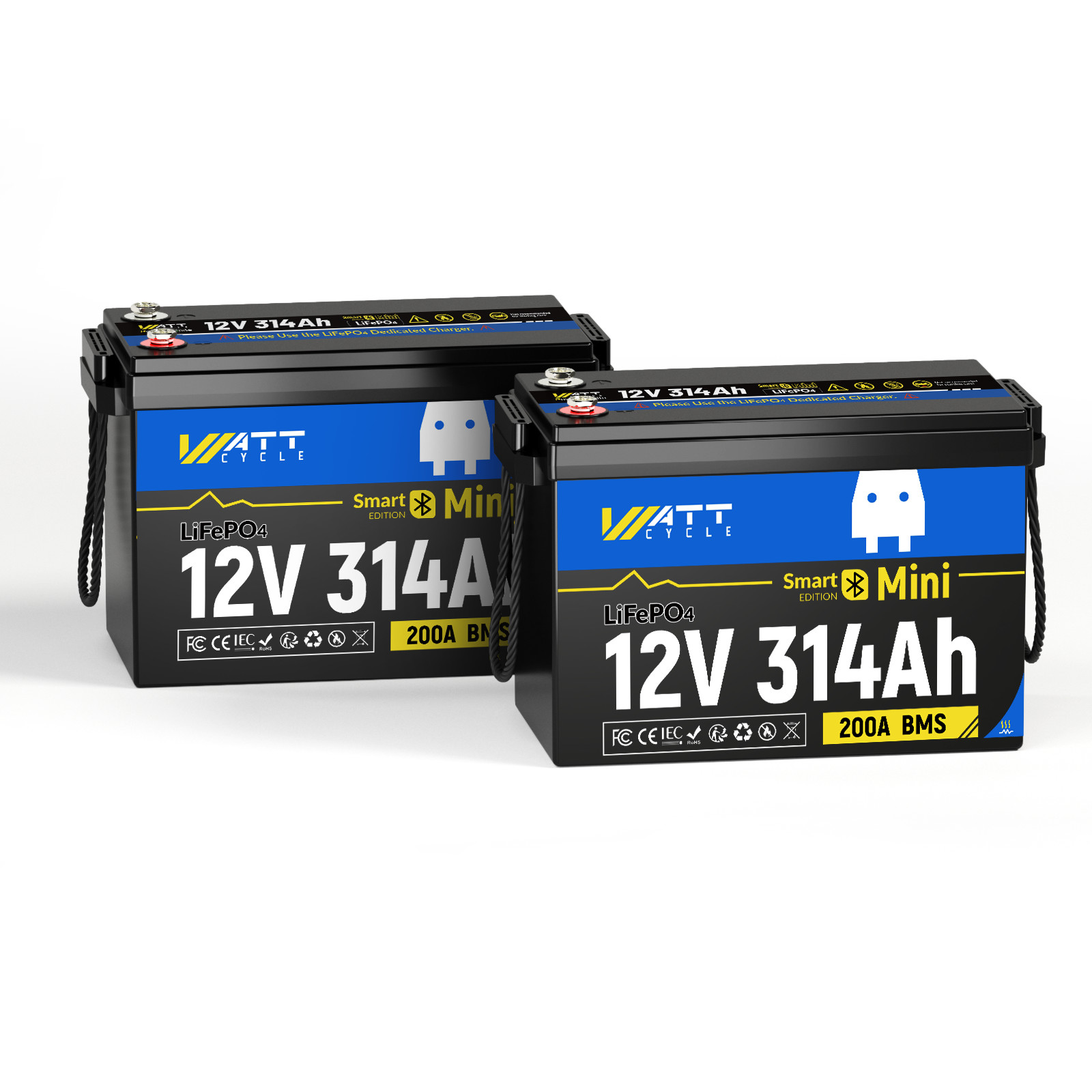 2Pack 8038Wh Wattcycle 12V 314Ah 300Ah LiFePO4 Battery Self-Heating Marine Yacht