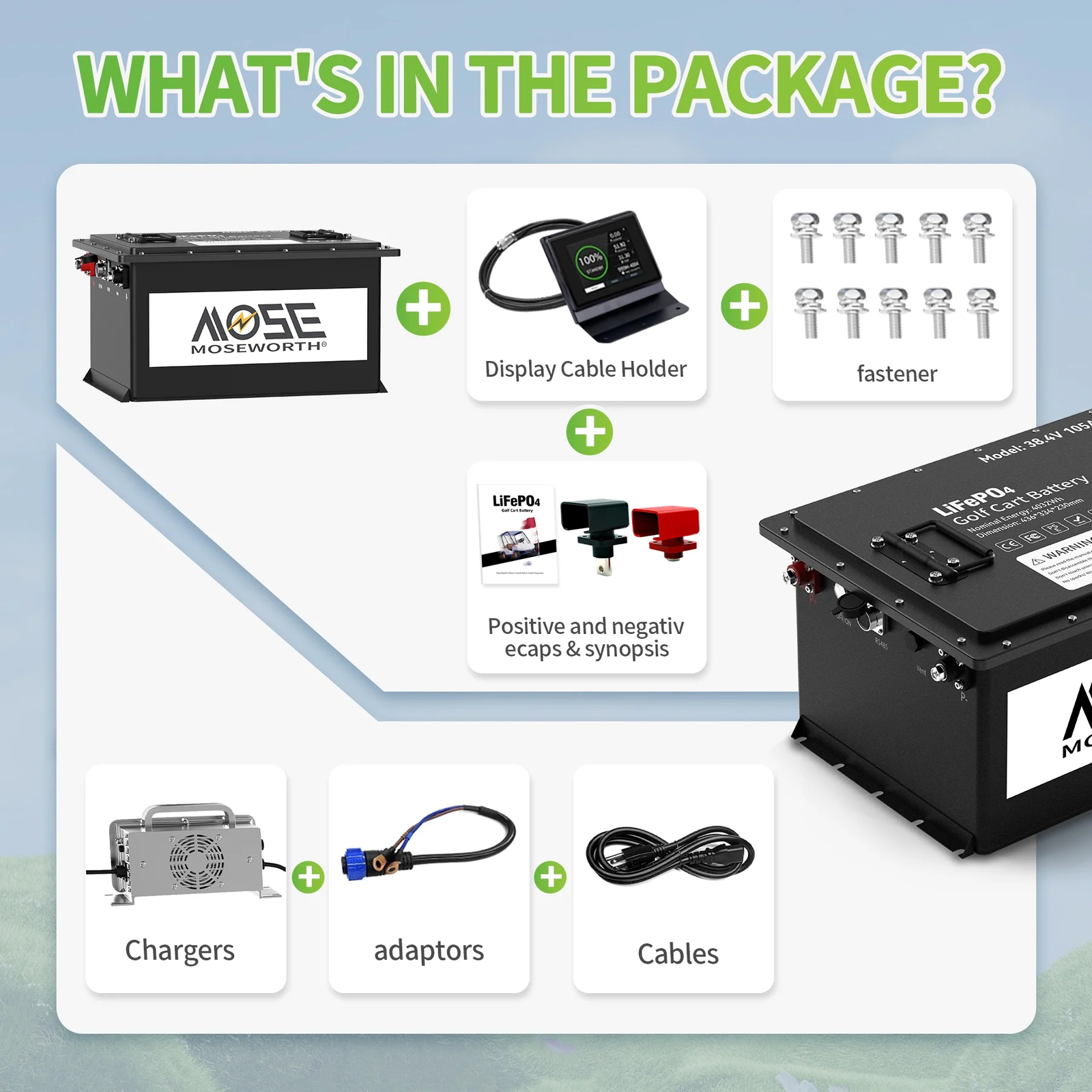 36V 105Ah Battery LiFePO4 Lithium Golf Cart A+Cells 200A BMS+Monitor+20A Charger