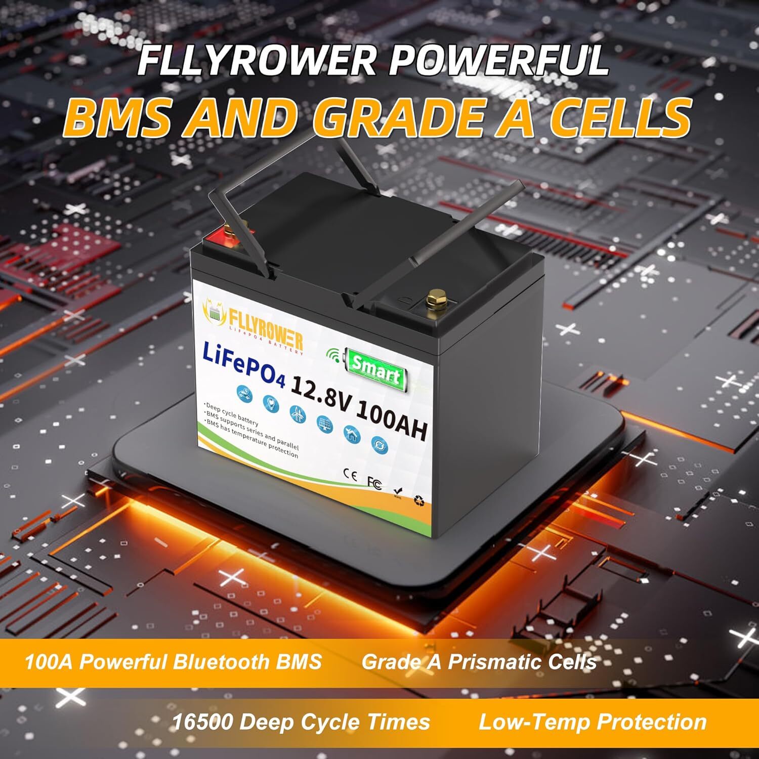12V 100Ah LiFePO4 Lithium Battery Bluetooth monitoring For RV Solar Marine