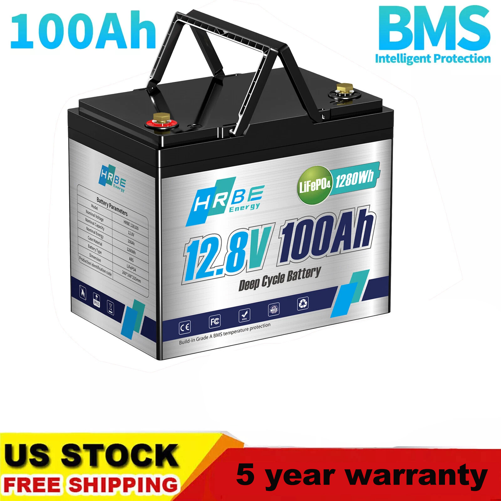12V 100Ah LiFePO4 Lithium Battery 100A BMS For RV Off-grid Trolling Motor Solar