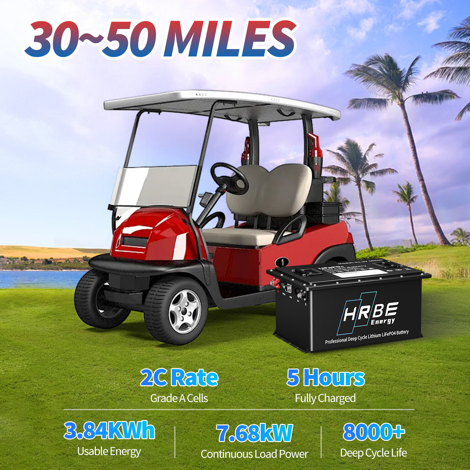 48V 105Ah Lithium Golf Cart Battery Smart 200A BMS with Touch Monitor Mobile APP