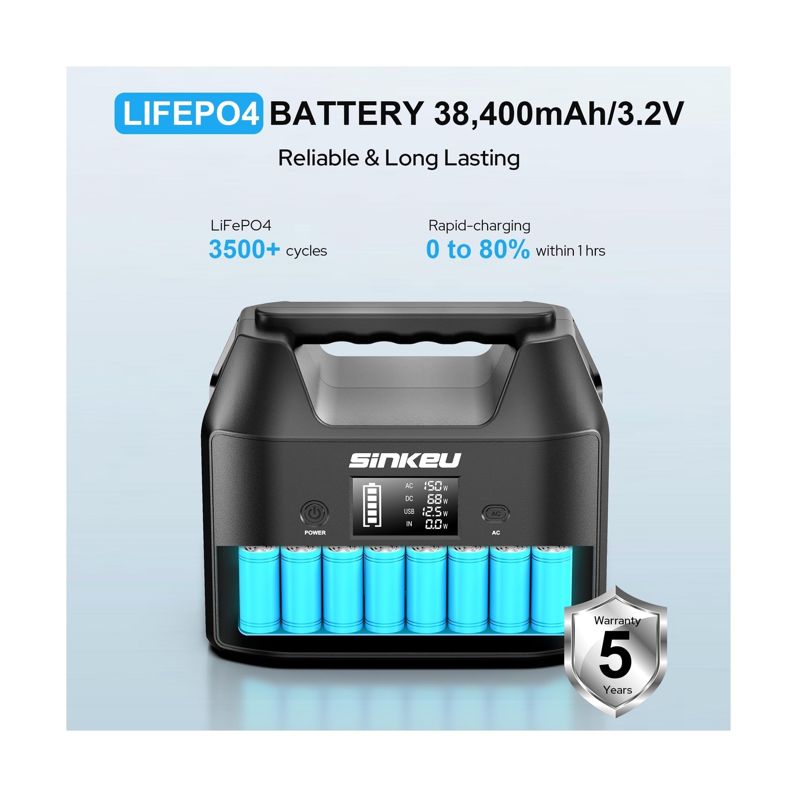 SinKeu Portable Power Station 122.8Wh, LiFePO4 Battery Solar Generator for Ho…