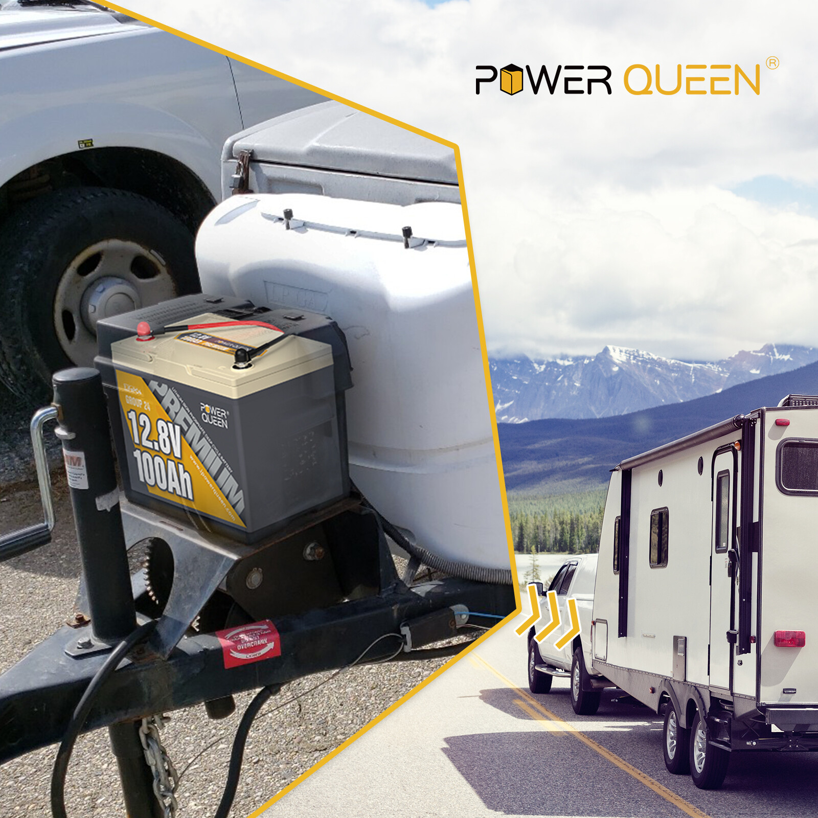 Power Queen 12V 100Ah Group 24 LiFePO4 Battery and 14.6V 20A Charger For RV Boat