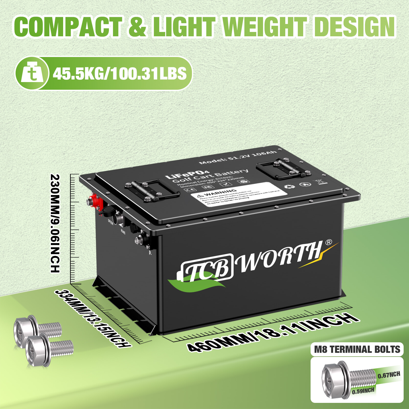 TCBWORTH 48V 105AH Lithium Golf Cart Battery 200A BMS for EZGO Club Car Yamaha