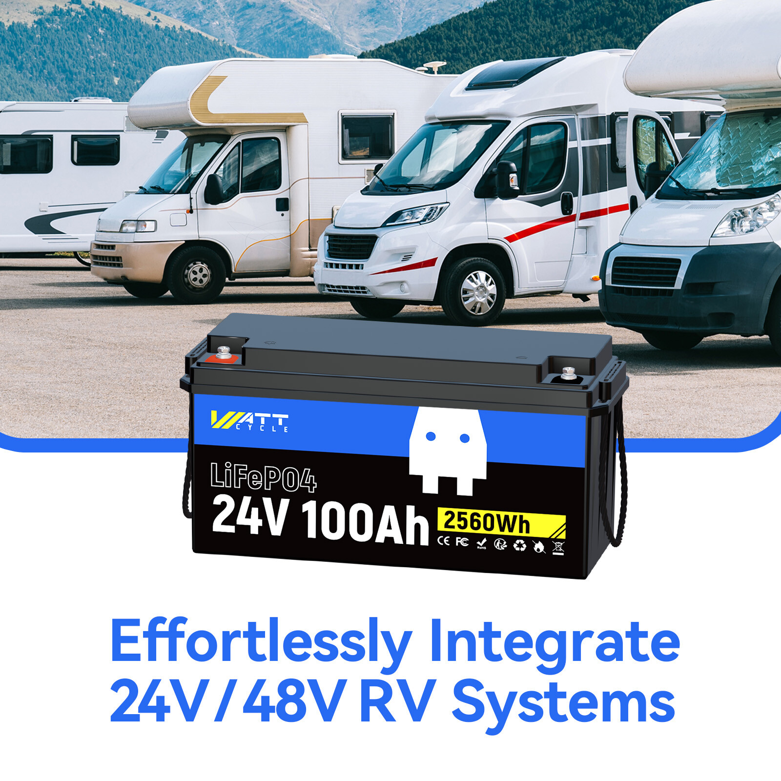 24V 100Ah Lithium LiFePO4 Battery 100A BMS 15000+ Cycles For RV Solar Off-grid