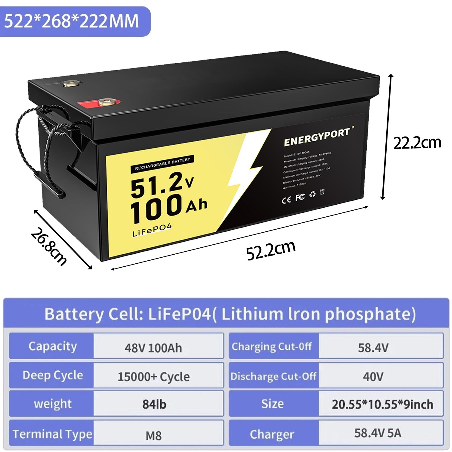 2x 48V 100Ah LiFePO4 Lithium Battery 5120Wh BMS Deep Cycles For Golf Carts Solar