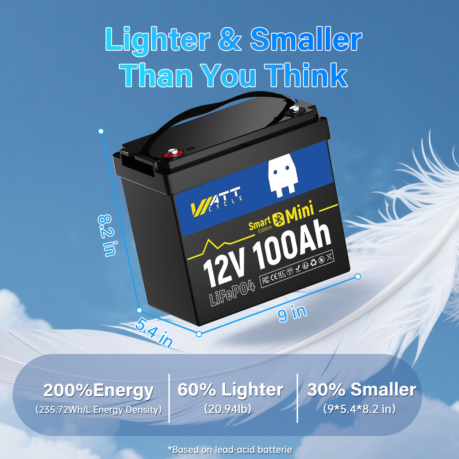 Wattcycle 12V 100Ah Lithium Battery Deep Cycle with BMS for RV Solar Off-Grid