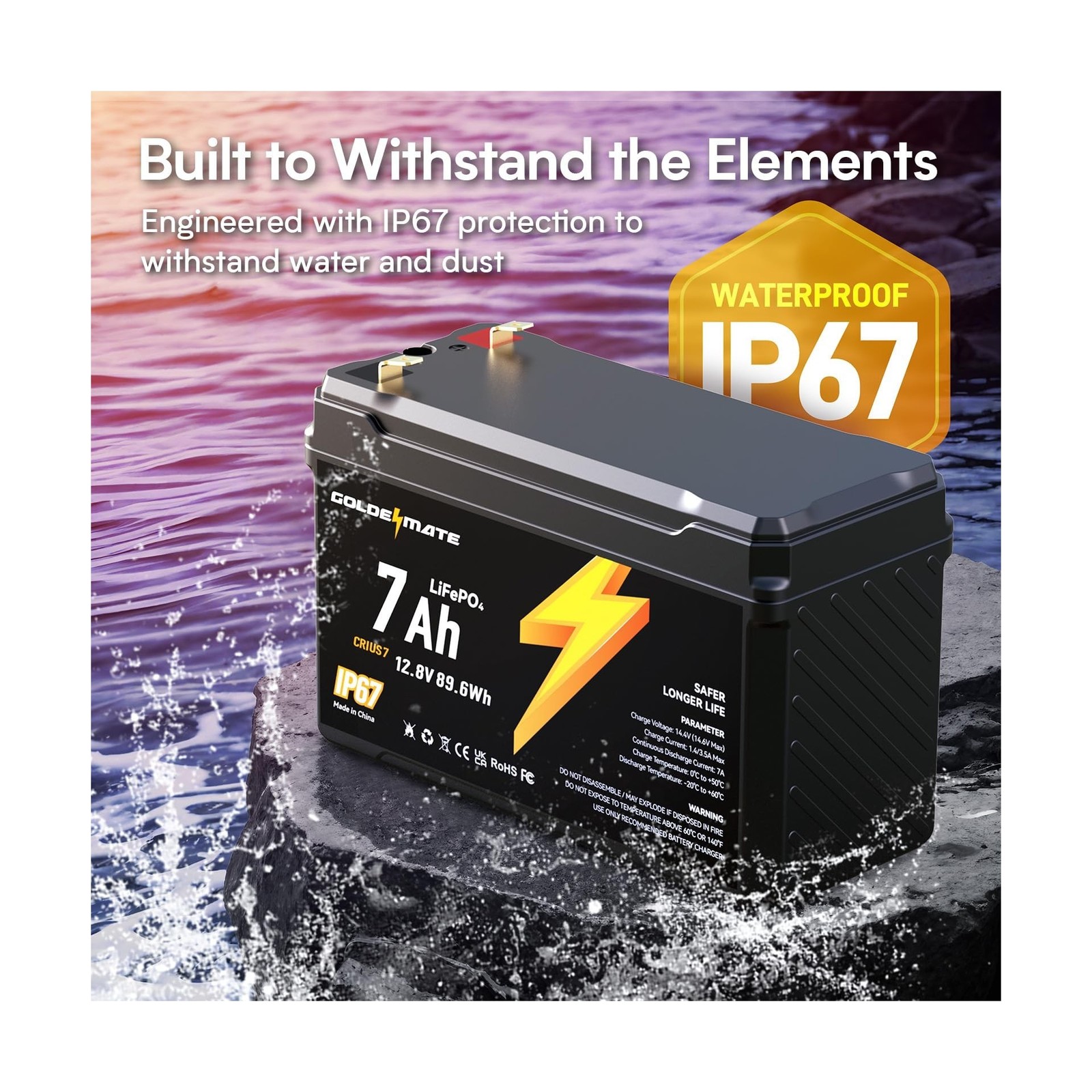 GOLDENMATE 12V 7Ah Lithium LiFePO4 Deep Cycle Battery(2 packs), 5000+ Cycles,…