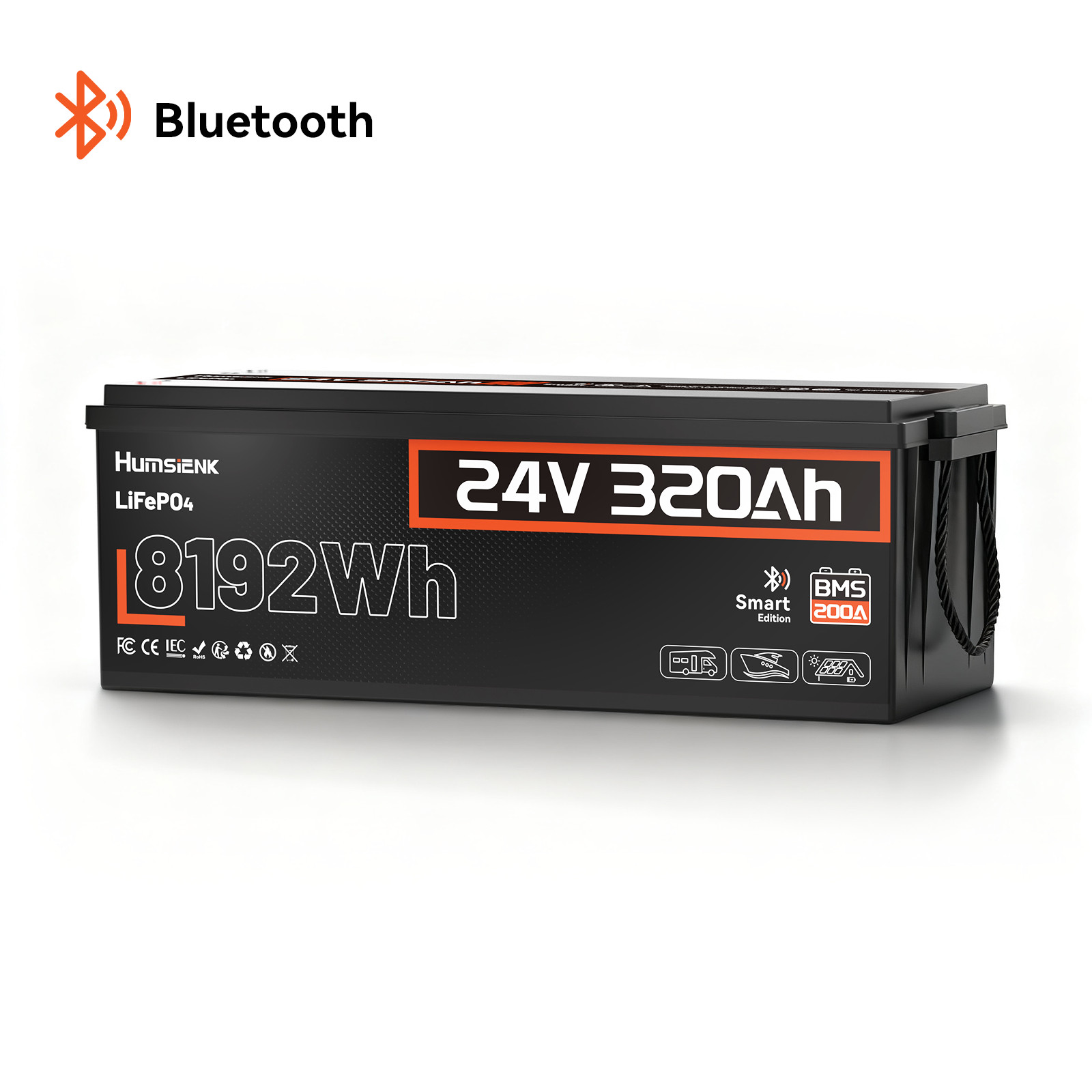 Humsienk 24V 320Ah 300Ah LiFePO4 Lithium Battery 8.19KWh 200A BMS Solar Power RV