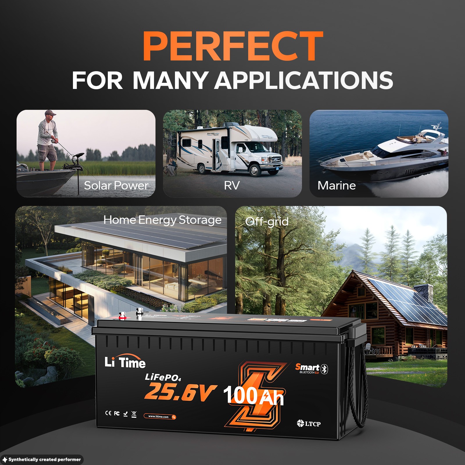 LiTime 24V 100Ah Bluetooth LiFePO4 Lithium Battery Deep Cycle For Trolling Motor