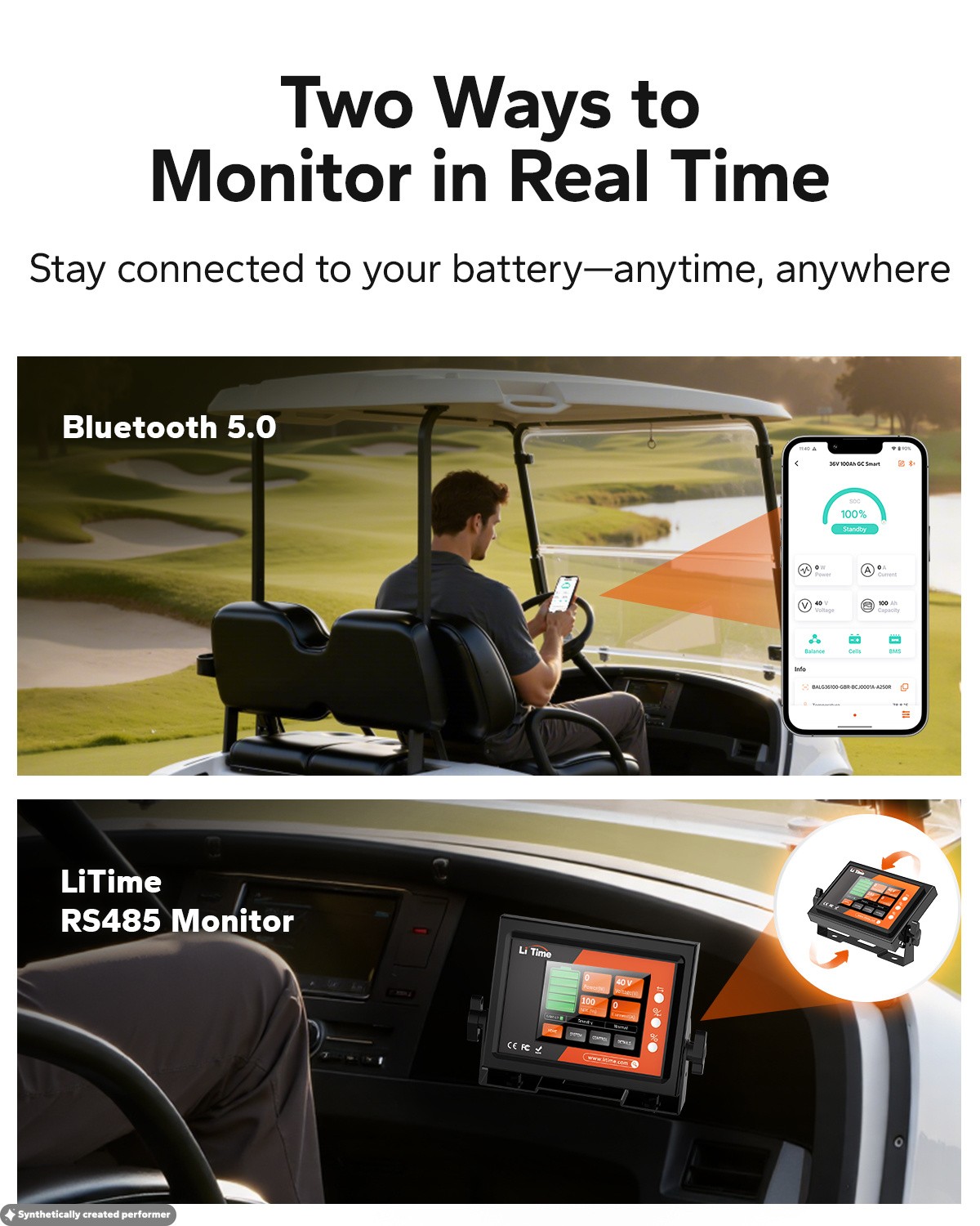 LiTime 36V 100Ah Upgraded Bluetooth LiFePO4 Lithium Battery for Golf Cart Marine