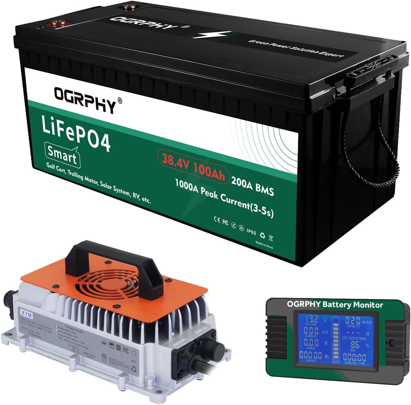 OGRPHY 36V 100Ah LiFePO4 Battery,200A BMS,for Golf Car, Trolling Motor etc(Used)