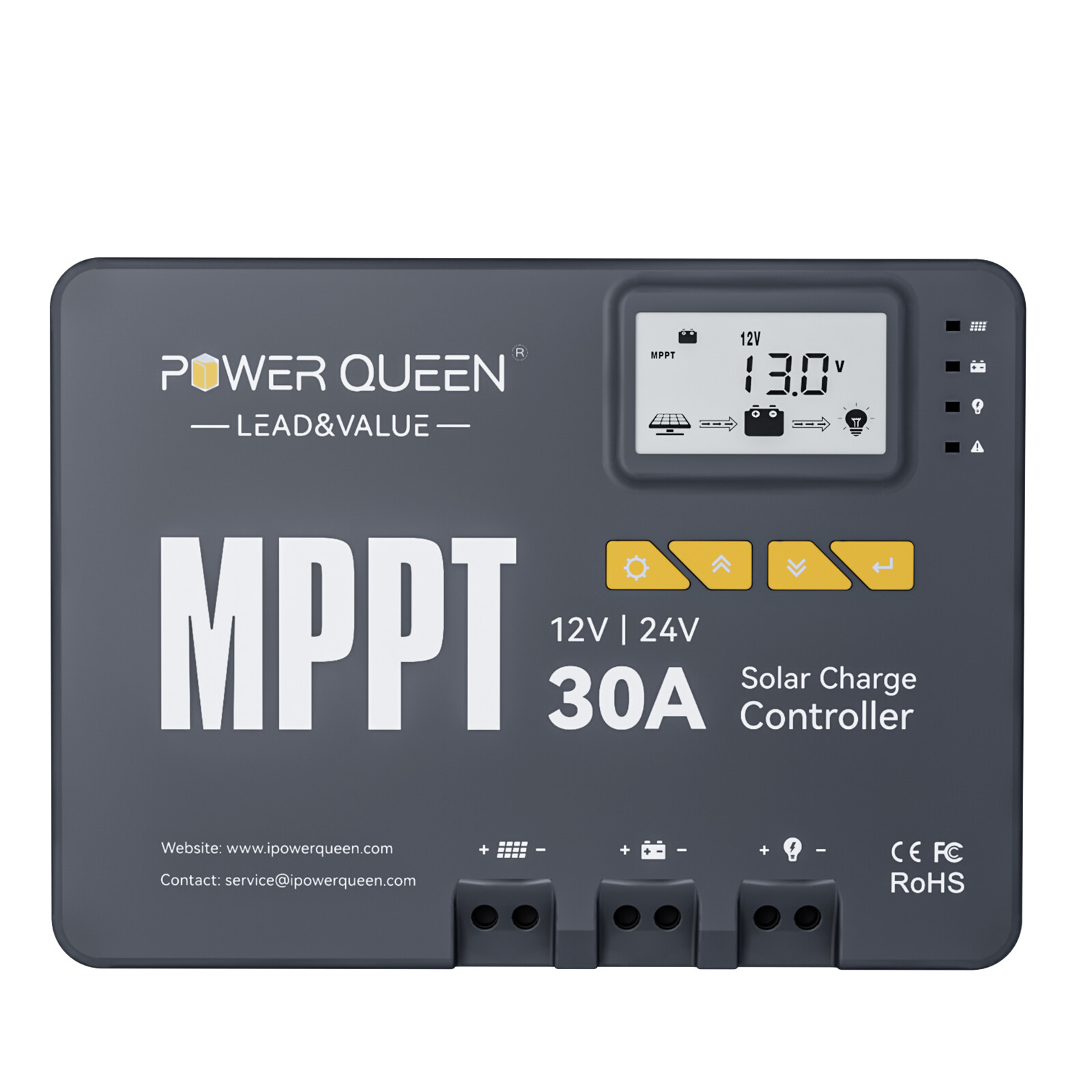 Power Queen 30A Smart Solar Charge MPPT Controller Regulator Bluetooth 12V 24V
