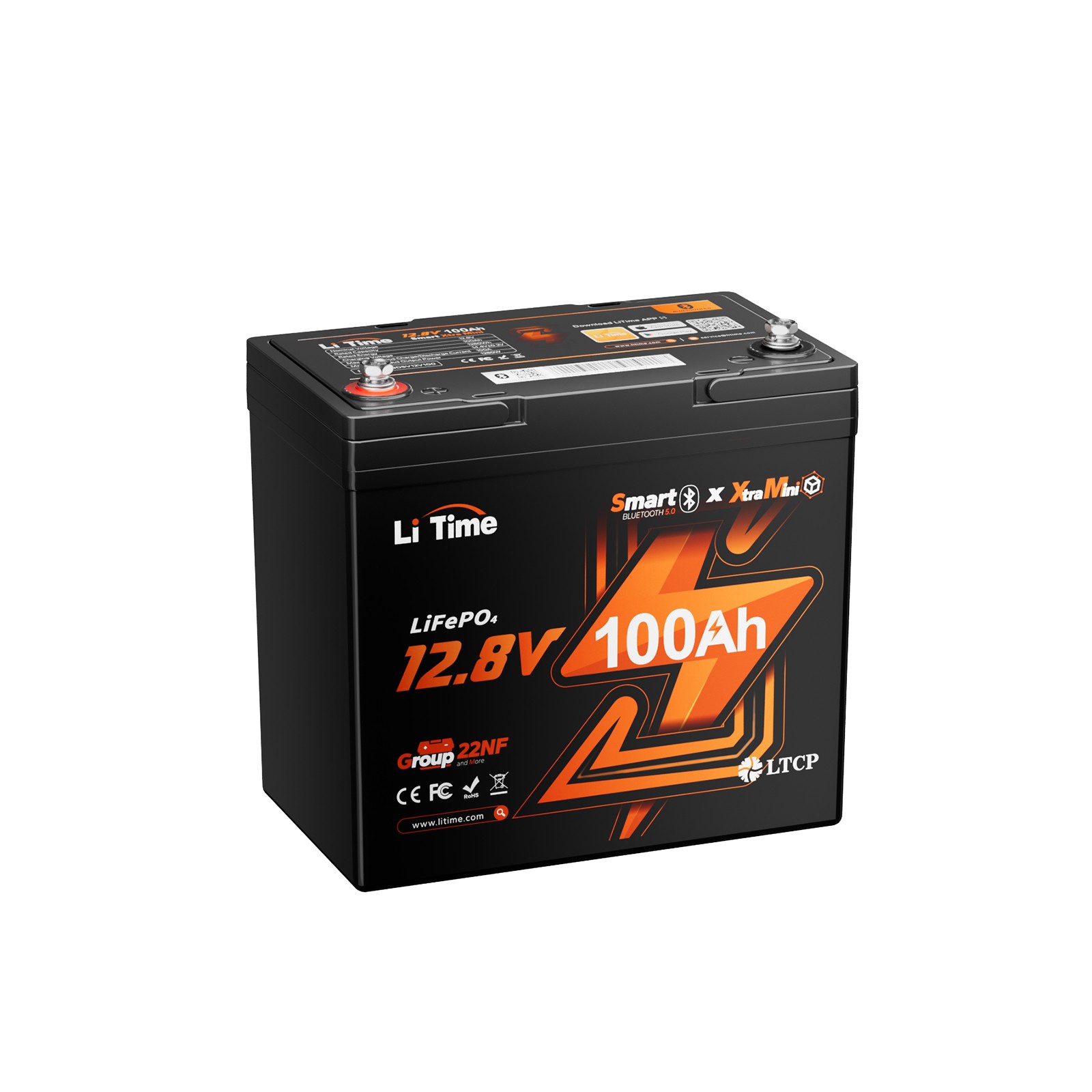 LiTime 12V 100Ah Xtra Mini Smart Bluetooth LiFePO4 Lithium Battery for RV Marine