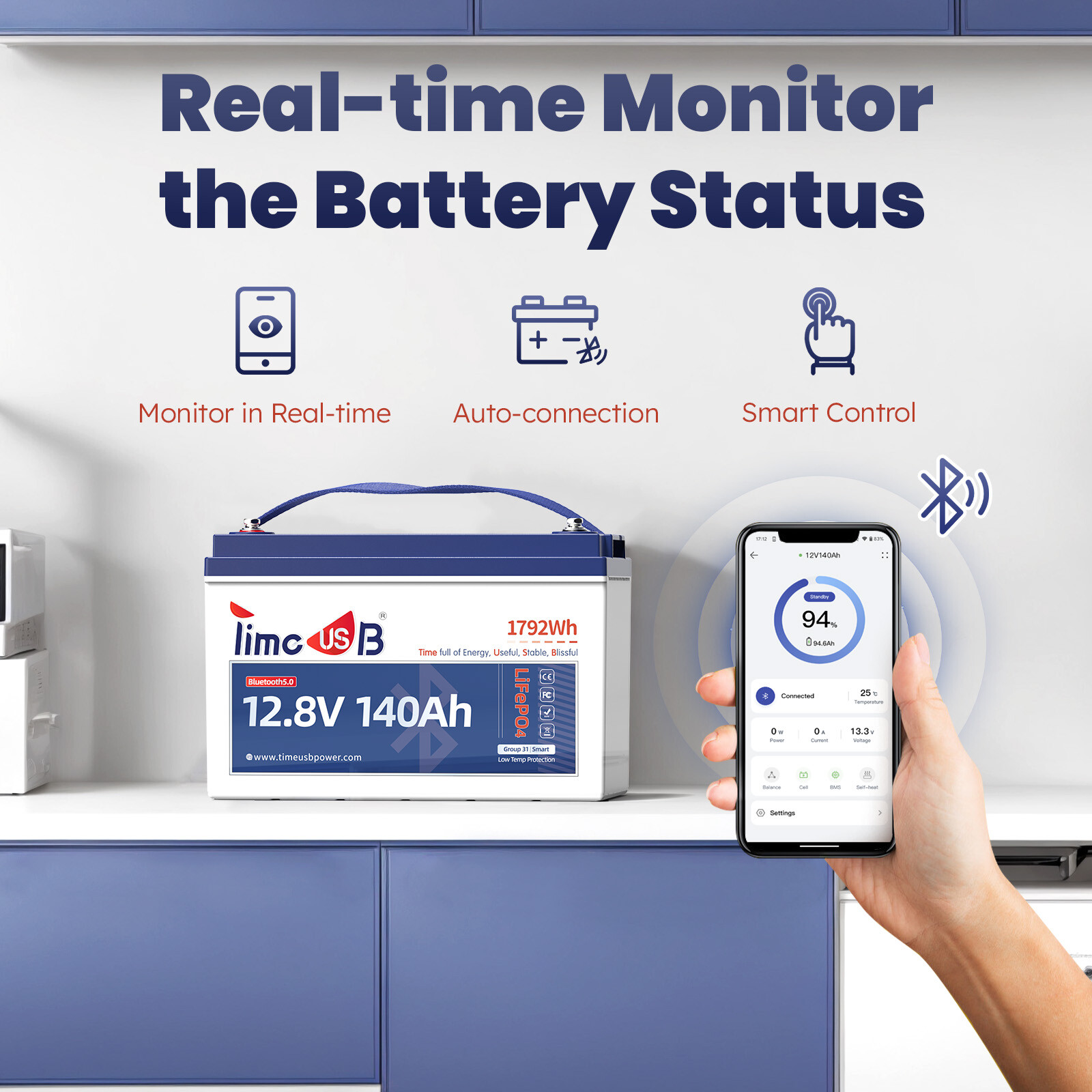 2/3/4 Pack 12V 140Ah Bluetooth LiFePO4 Battery with Low Temp Cut Off Protection