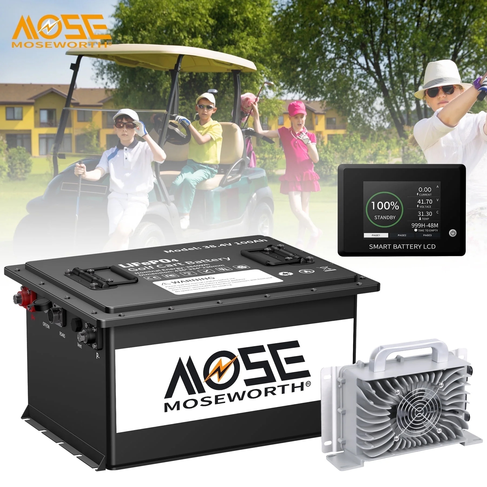 36V 48V 72V 105Ah Golf Cart LiFePO4 Lithium BT Battery 200A BMS+Monitor+Charger
