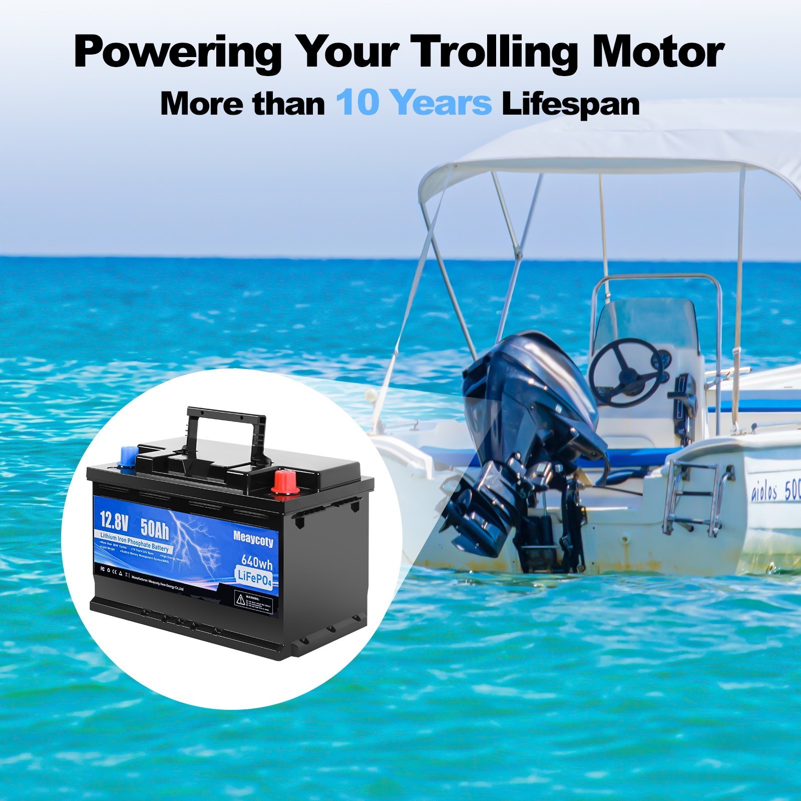 12.8V 50Ah LiFePO4 Deep Cycle Lithium Battery for RV Camping Marine Off-grid
