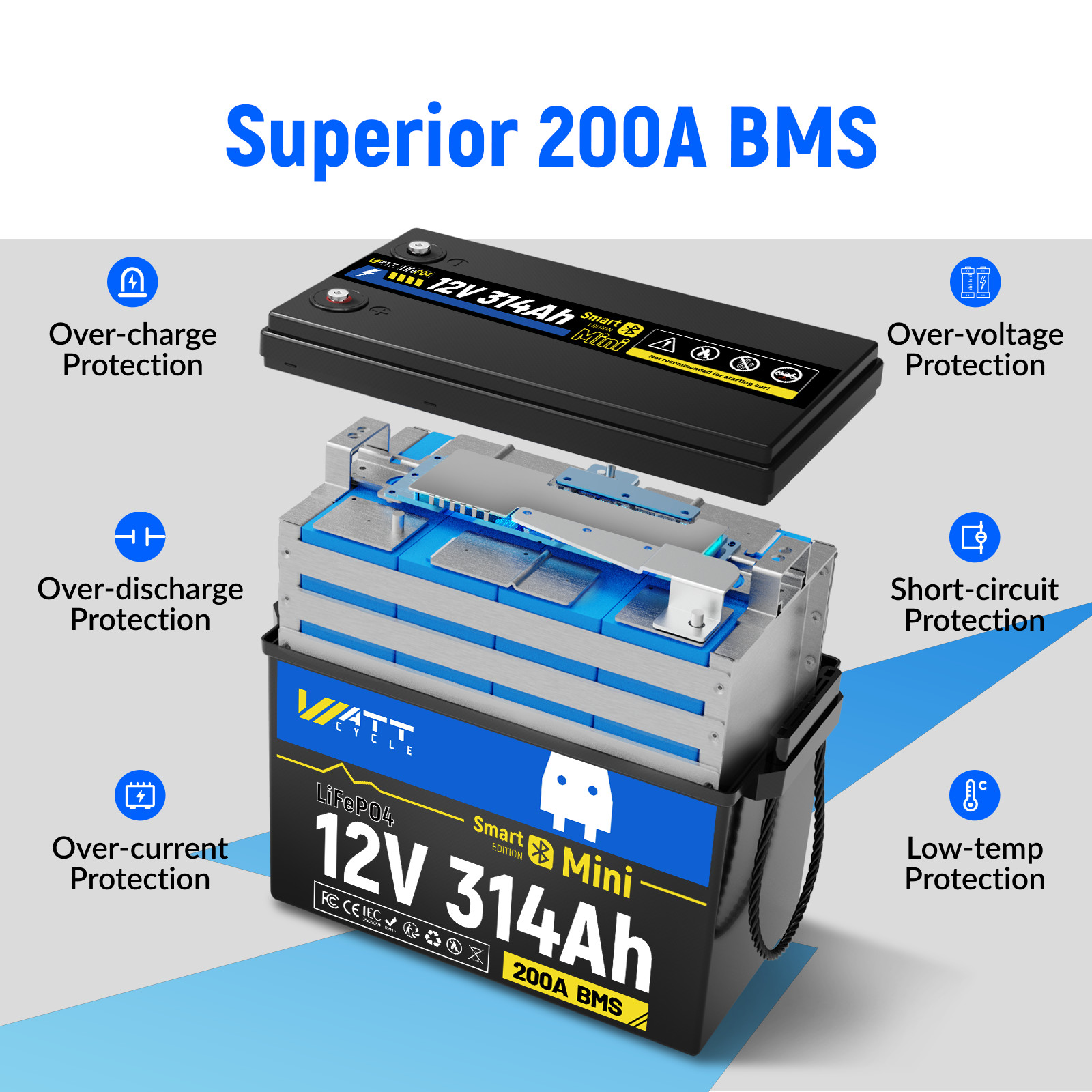 12V 300Ah 314Ah LiFePO4 Lithium Battery Bluetooth for RV Camping Solar Off-Grid