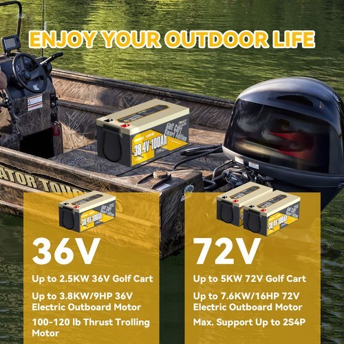 Power Queen 36V 100Ah Bluetooth LiFePO4 Battery BMS For Outboard Trolling Motor