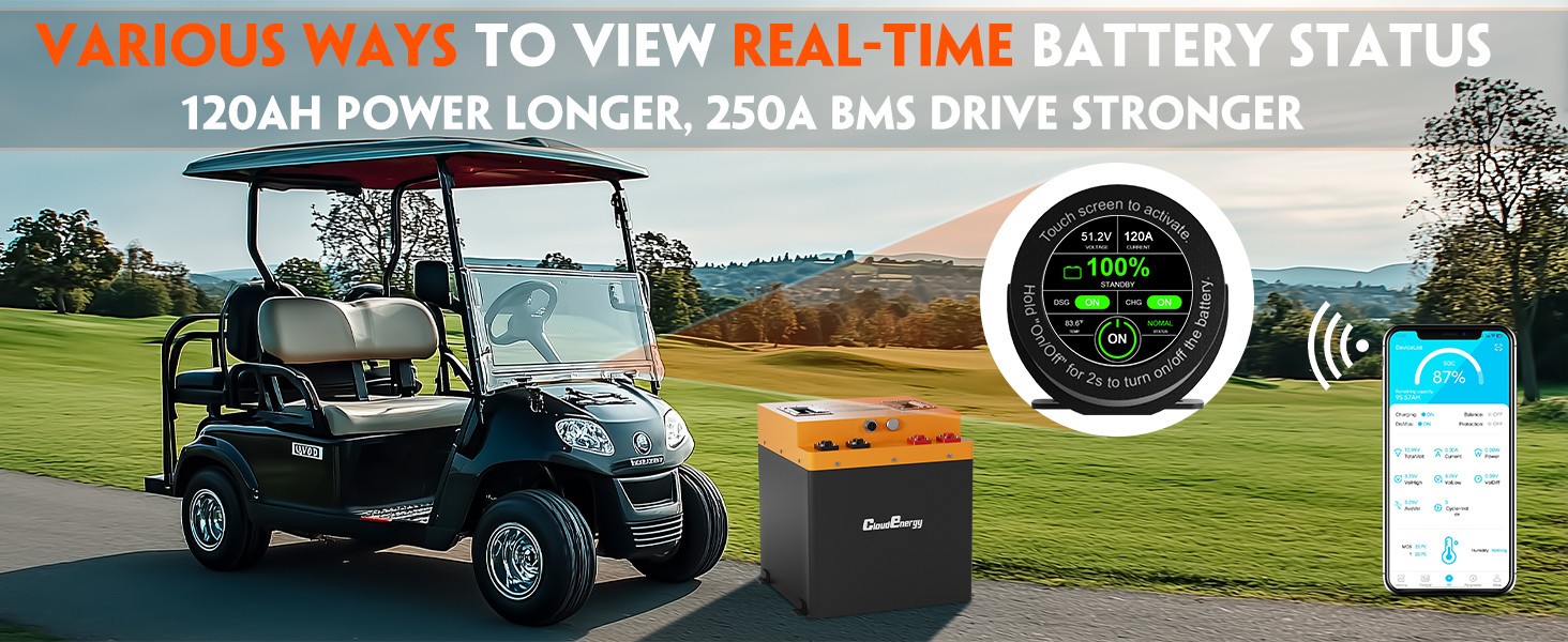 Cloudenergy 48V(51.2V) 120AH LiFePO4 Lithium Golf Cart Battery Built-in 250A BMS