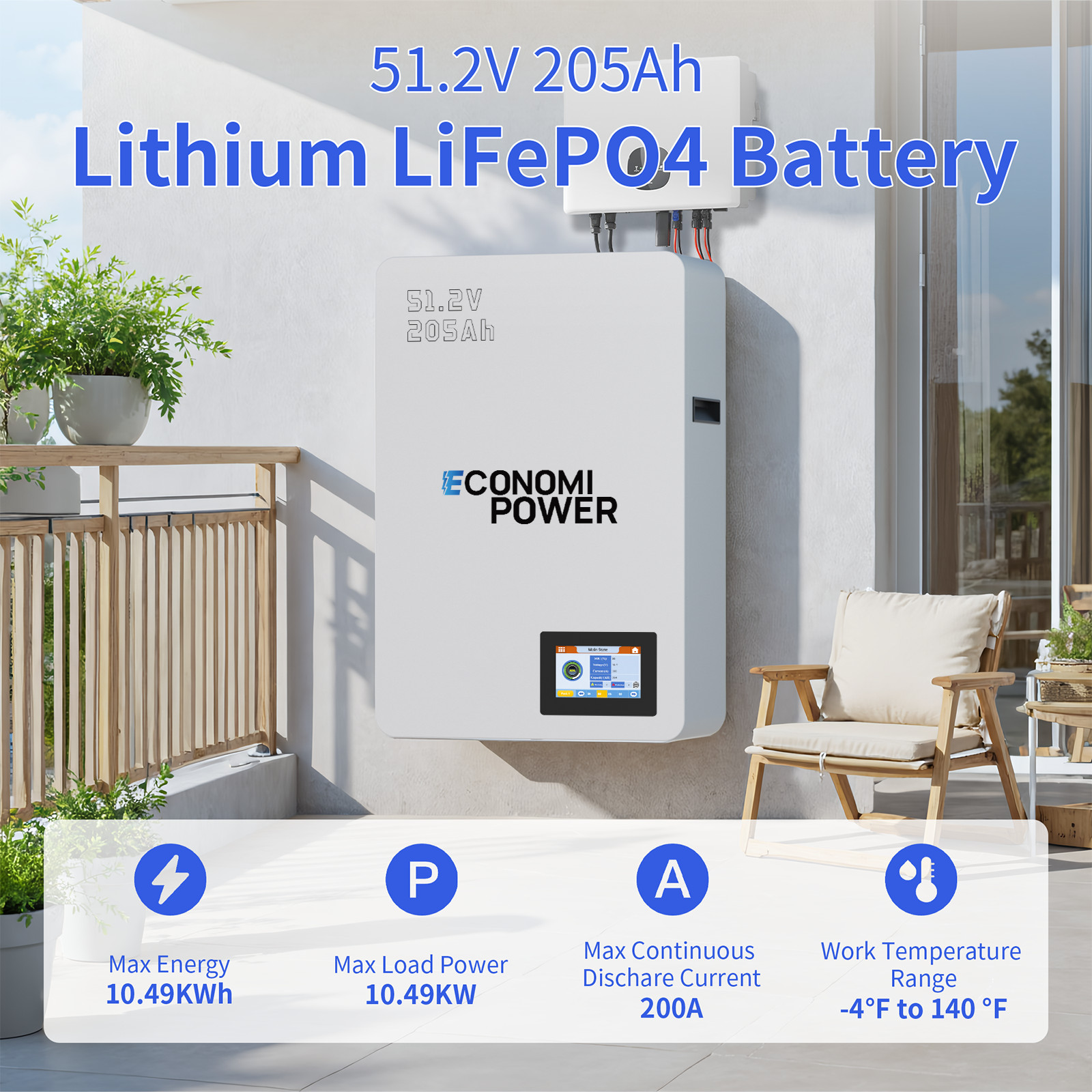 48V 51.2V 200Ah LiFePO4 Battery 10kWh Home Energy Storage Wall Mounted with BMS