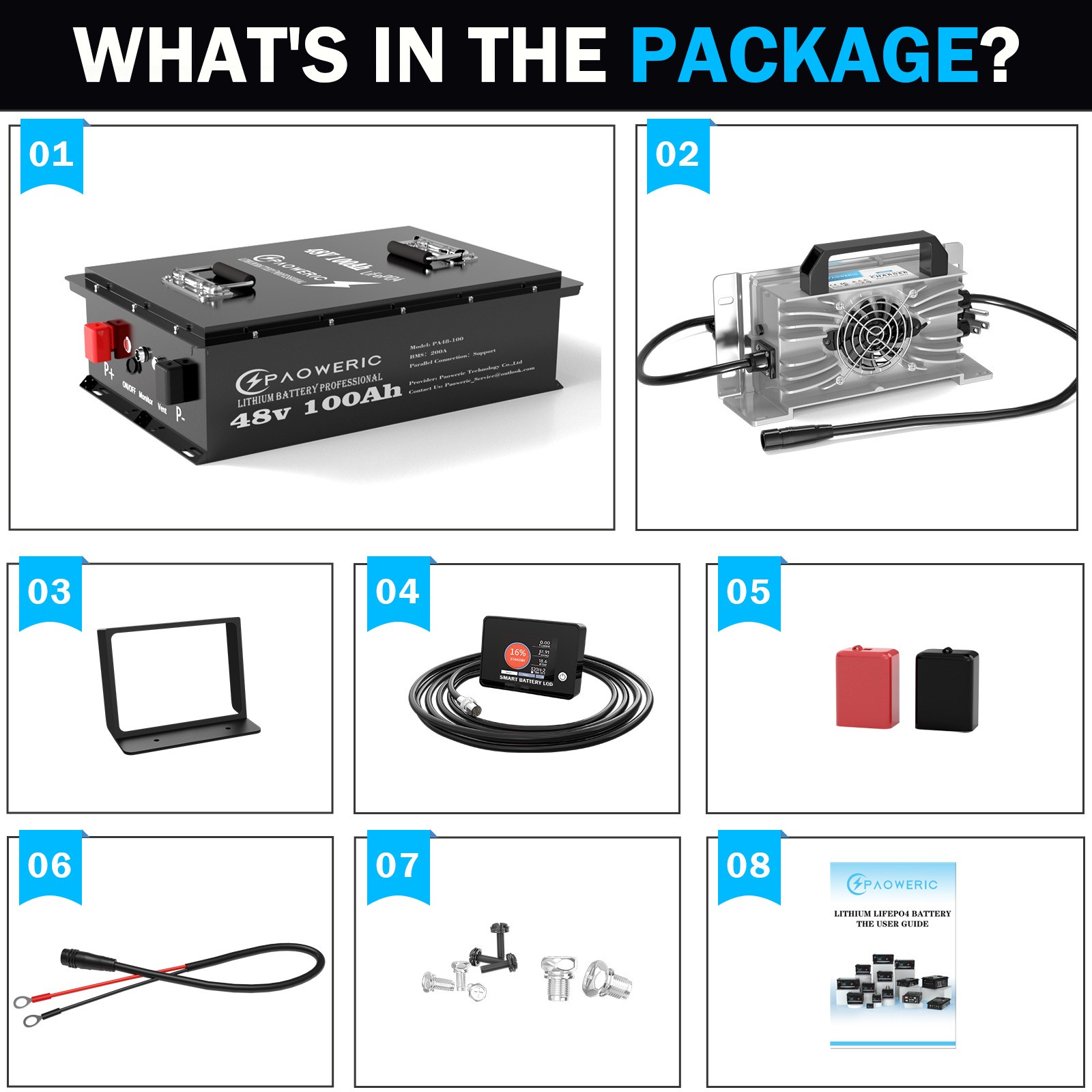48V 100Ah LiFePO4 Golf Cart Battery w/APP, Monitor & Charger, 10-Yr Protect