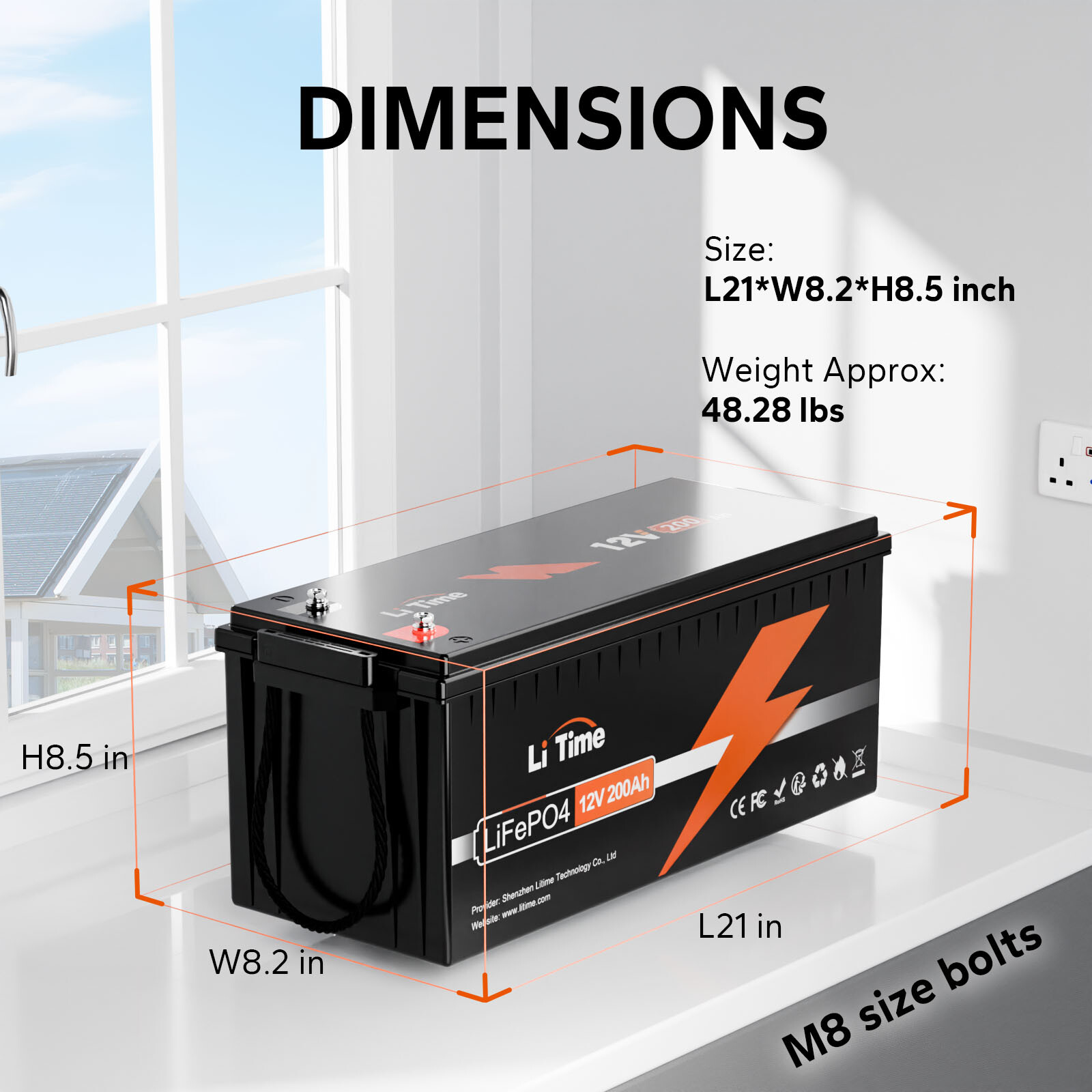 Litime LiFePO4 12V 200Ah Lithium Battery 15000 Cycles for RV Off-grid Solar