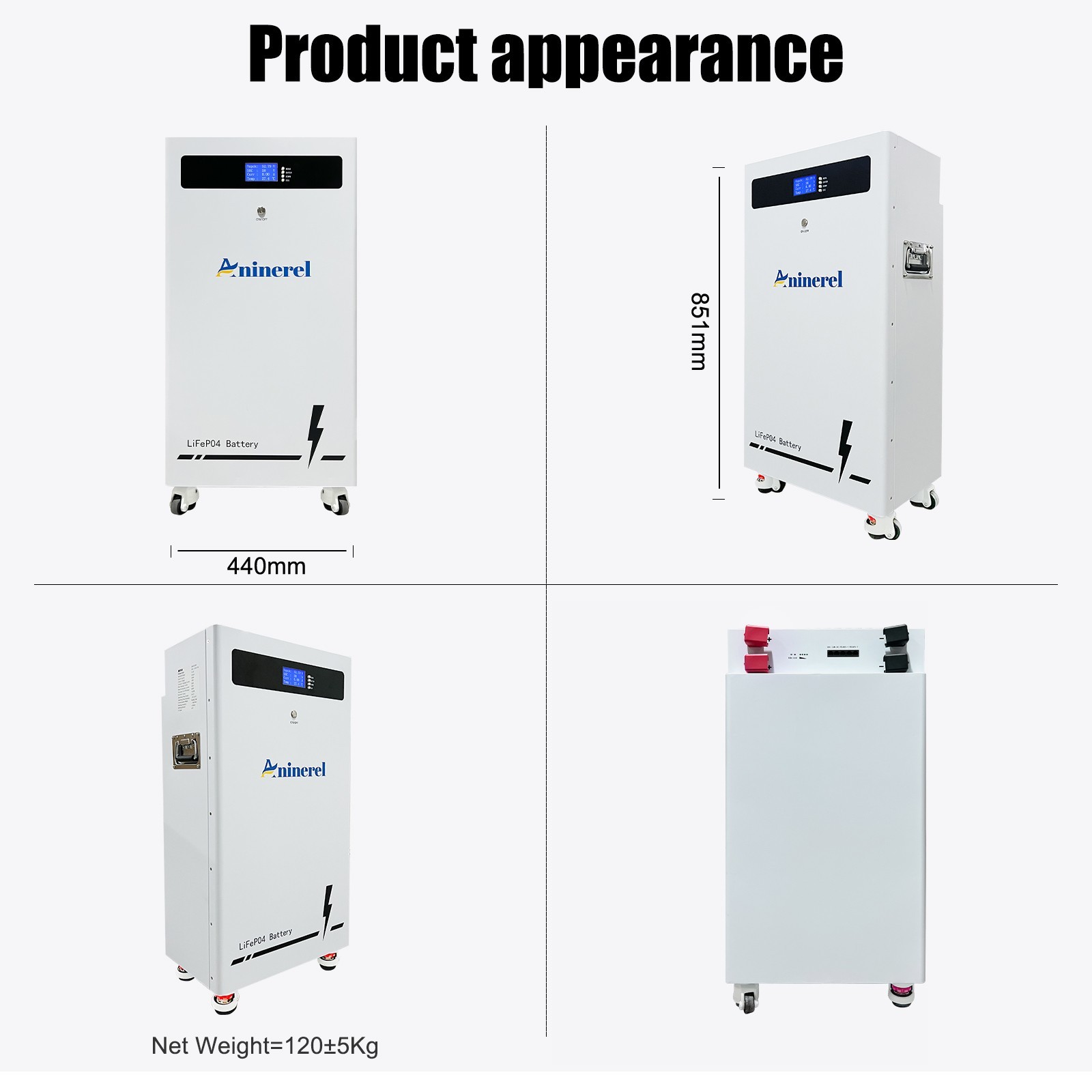 ANINEREL 2Pack 32.15kWh 48V 314AH LiFePO4 Battery Vertical Standing Solar Backup