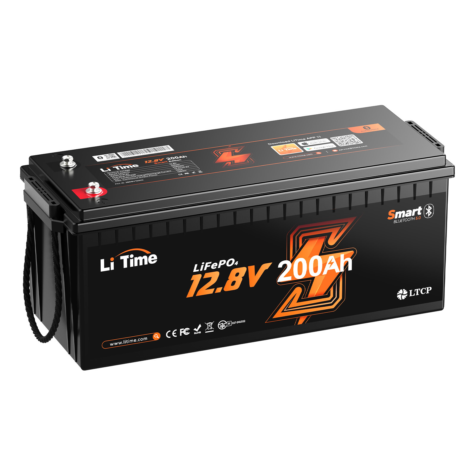 LiTime 12V 200Ah Smart Bluetooth LiFePO4 Lithium Battery 100A BMS for Solar RV