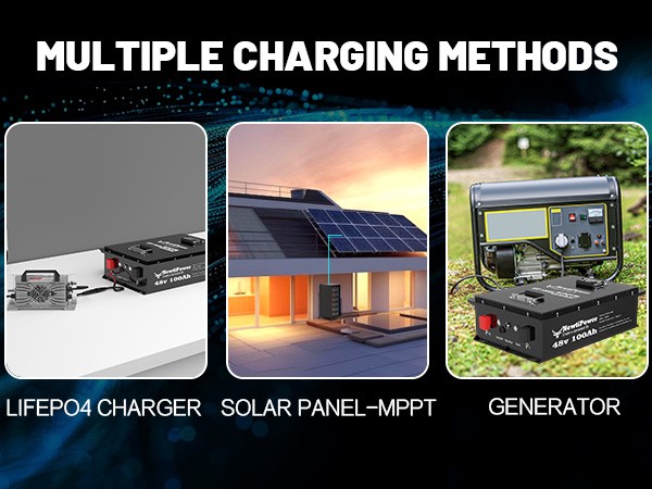 48V 100Ah LiFePO4 Battery w/APP 200A BMS Golf Cart RV Trolling motor metal case