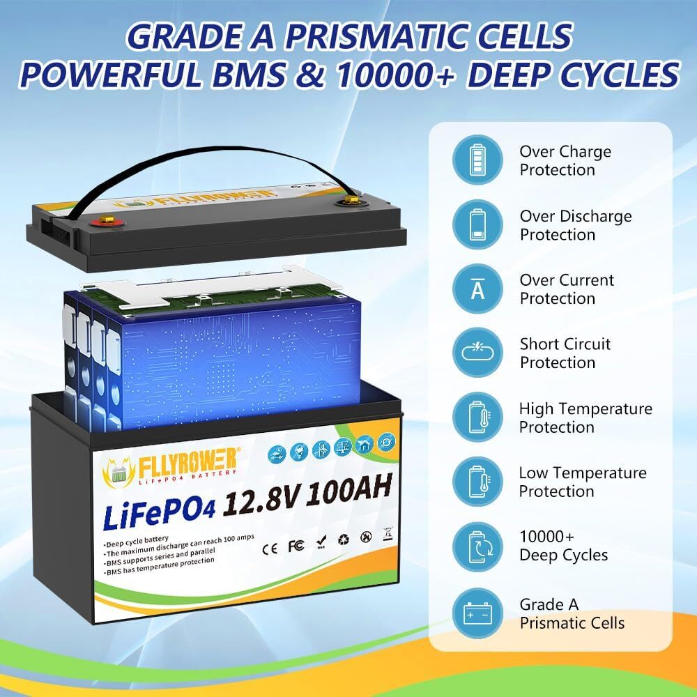 2-Pack 24V 100Ah LiFePO4 Battery 100A BMS Deep Cycles 12V 100Ah For Golf Cart RV