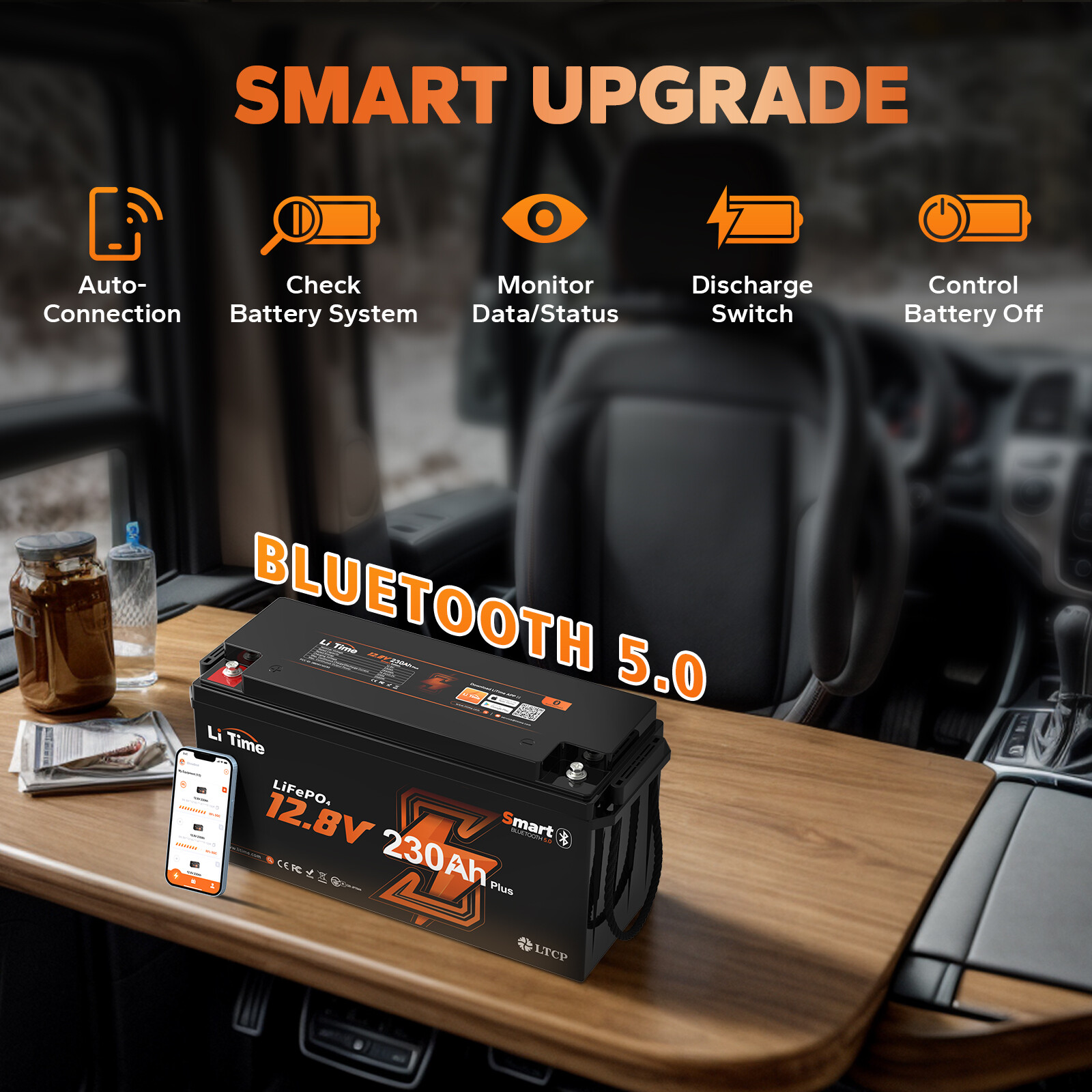 LiTime 12V 230Ah Bluetooth Low Temp LiFePO4 Lithium Battery For RV Marine Home