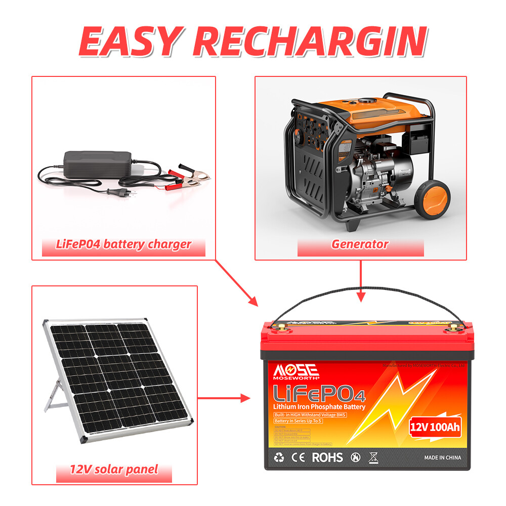 1/2/3 Pack 12V 100Ah LiFePO4 Lithium Battery 15000+Cycle BMS for RV Solar Marine