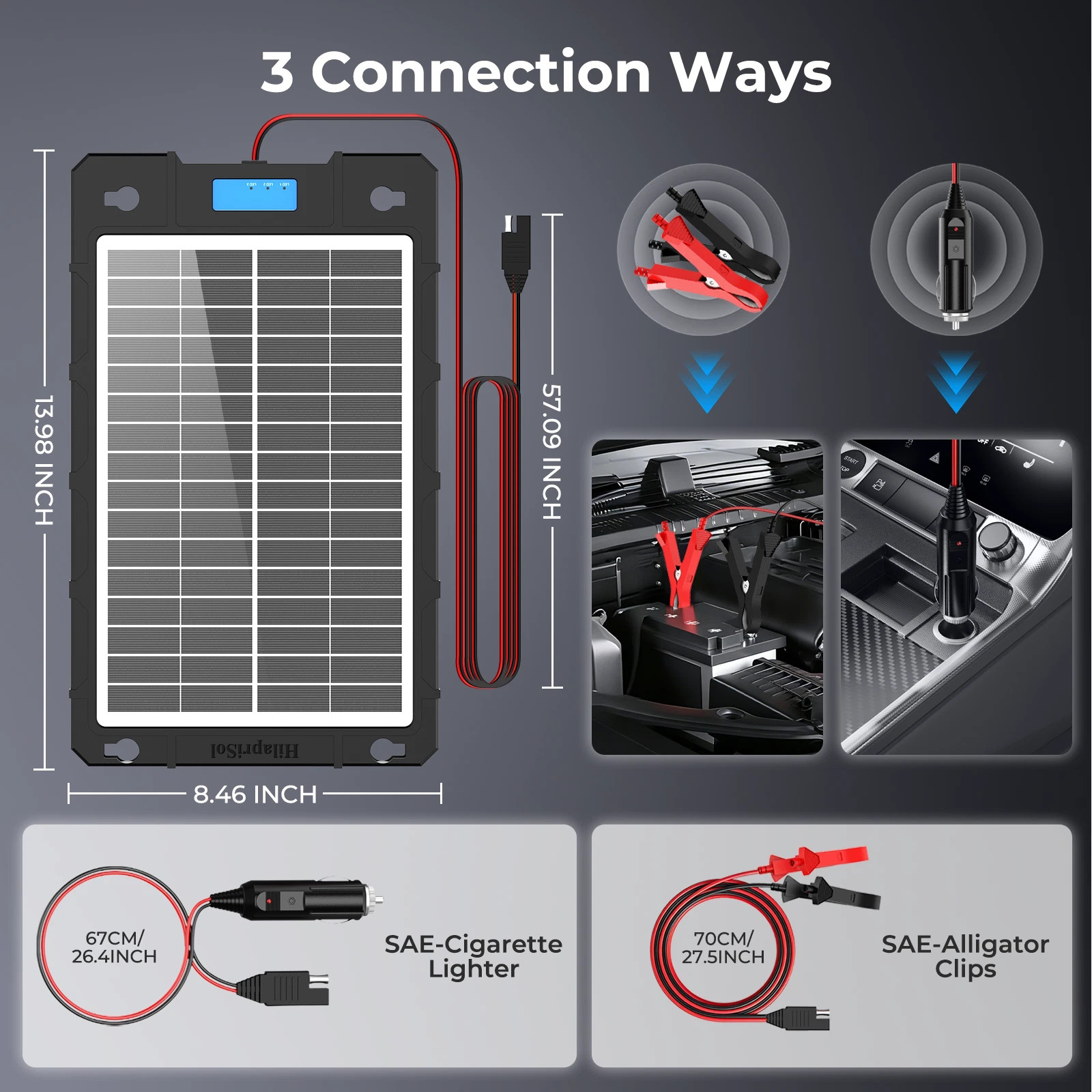 HilapriSol 12W 12V Solar Car Battery Portable Trickle Charger Maintainer