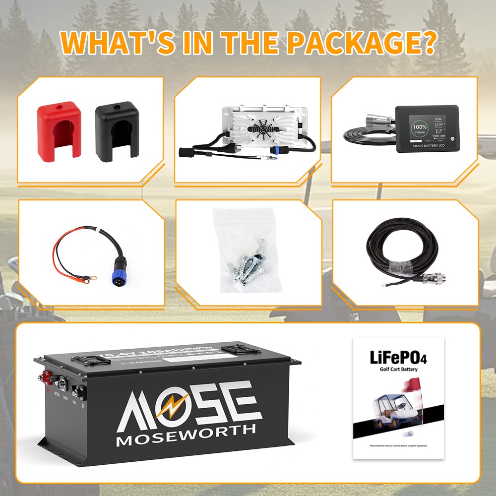 72V 105Ah Golf Cart LiFePO4 Lithium BT Battery 200A BMS+Monitor+80.3V18A Charger
