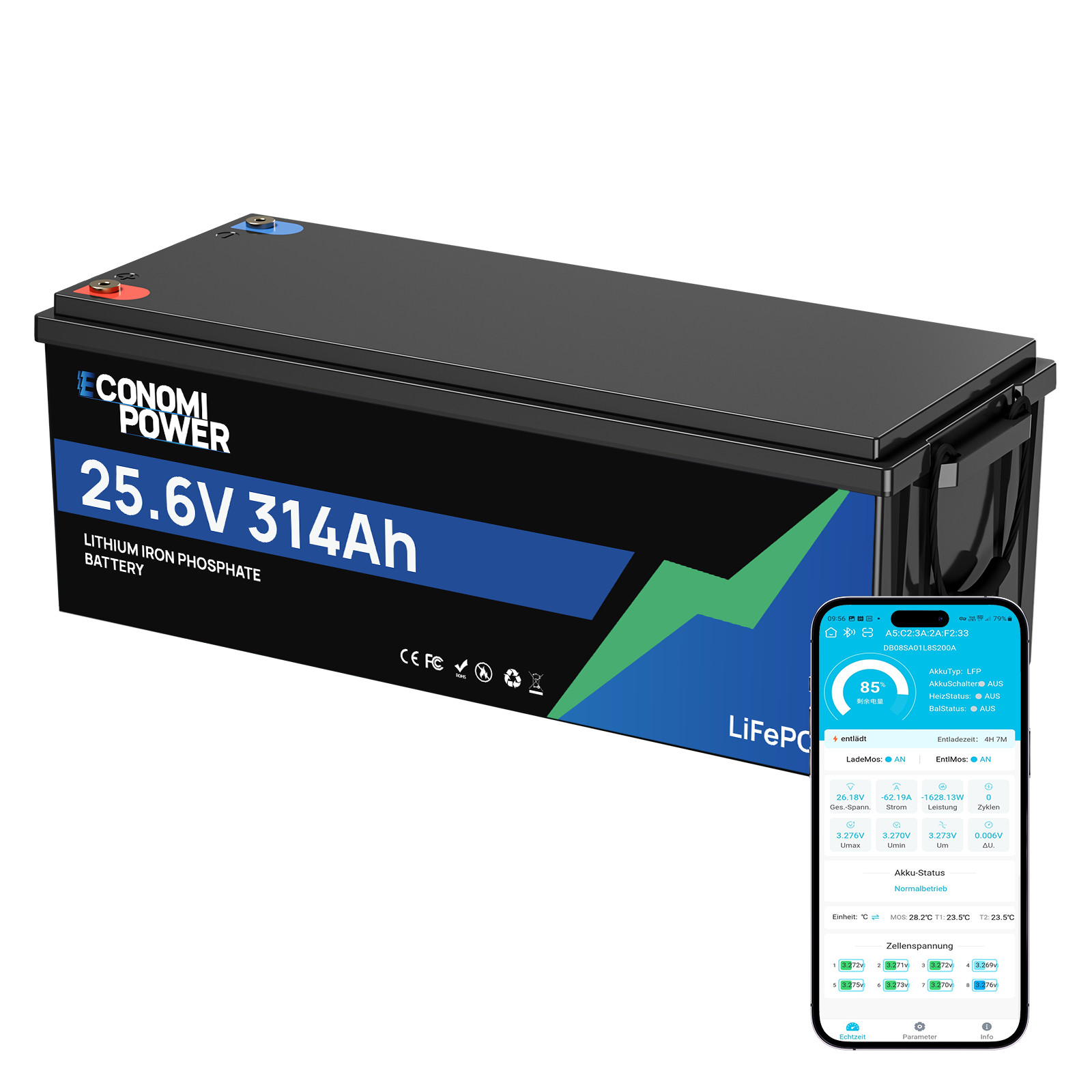 24V 314Ah(300Ah) LiFePO4 Battery 8038Wh Deep Cycle 200A BMS Bluetooth RV Solar